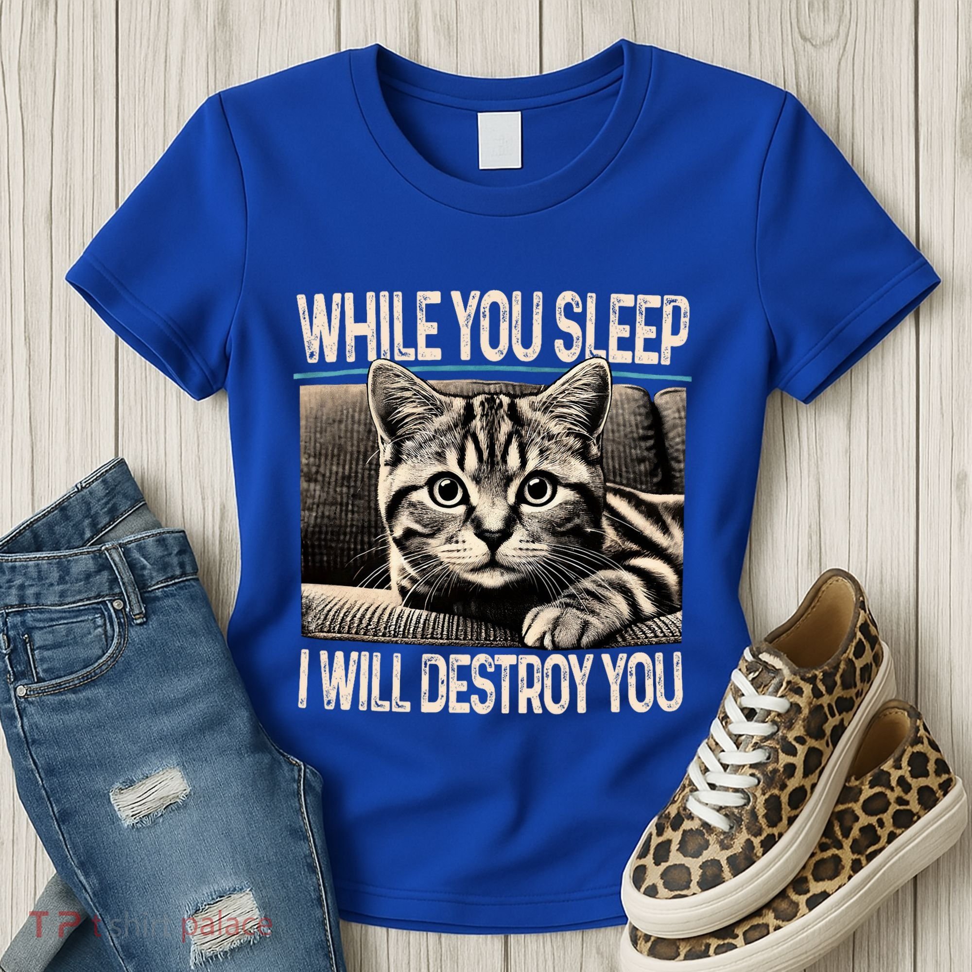 Funny Graphic While You Sleep I Will Destroy You Cat Women's T-Shirt