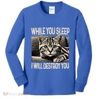Funny Graphic While You Sleep I Will Destroy You Cat Kids Long Sleeve Shirt thumb 0
