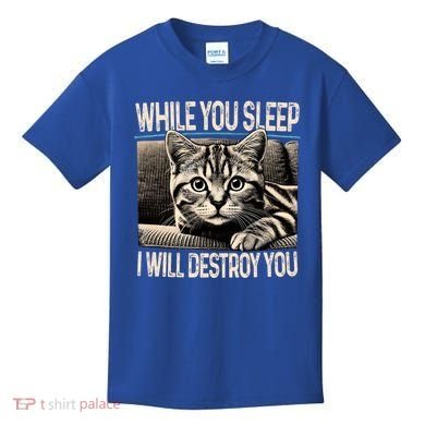 Funny Graphic While You Sleep I Will Destroy You Cat Kids T-Shirt