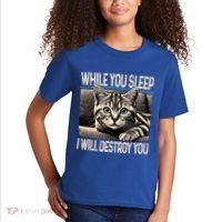 Funny Graphic While You Sleep I Will Destroy You Cat Kids T-Shirt thumb 2