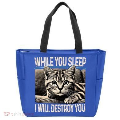 Funny Graphic While You Sleep I Will Destroy You Cat Tote Bag