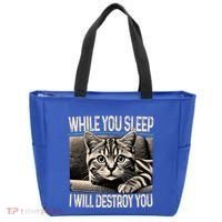 Funny Graphic While You Sleep I Will Destroy You Cat Tote Bag thumb 0