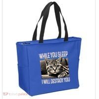 Funny Graphic While You Sleep I Will Destroy You Cat Tote Bag thumb 2
