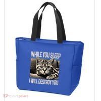 Funny Graphic While You Sleep I Will Destroy You Cat Tote Bag thumb 3