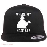 Firemen Gift Wheres My Hose At Funny Firefighter Gift Flat Bill Trucker Hat thumb 0
