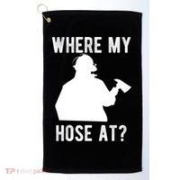 Firemen Gift Wheres My Hose At Funny Firefighter Gift Golf Towel thumb 0