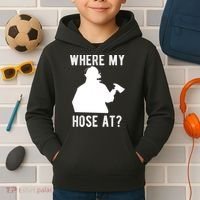 Firemen Gift Wheres My Hose At Funny Firefighter Gift Kids Hoodie thumb 2