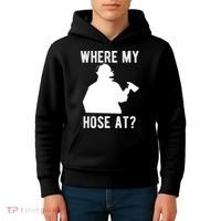Firemen Gift Wheres My Hose At Funny Firefighter Gift Kids Hoodie thumb 4