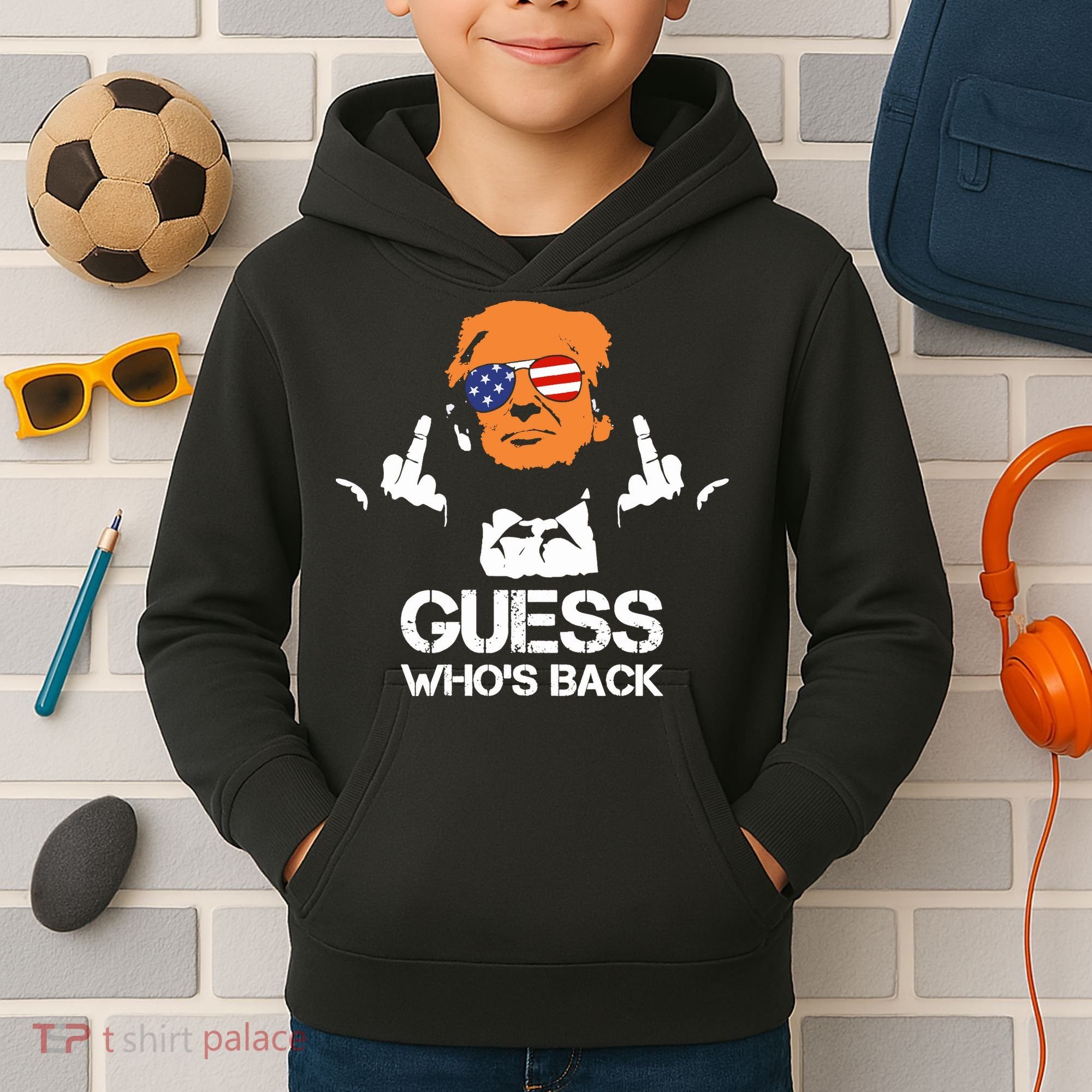 Funny Guess Who Is Back President Trump 2024 Kids Hoodie