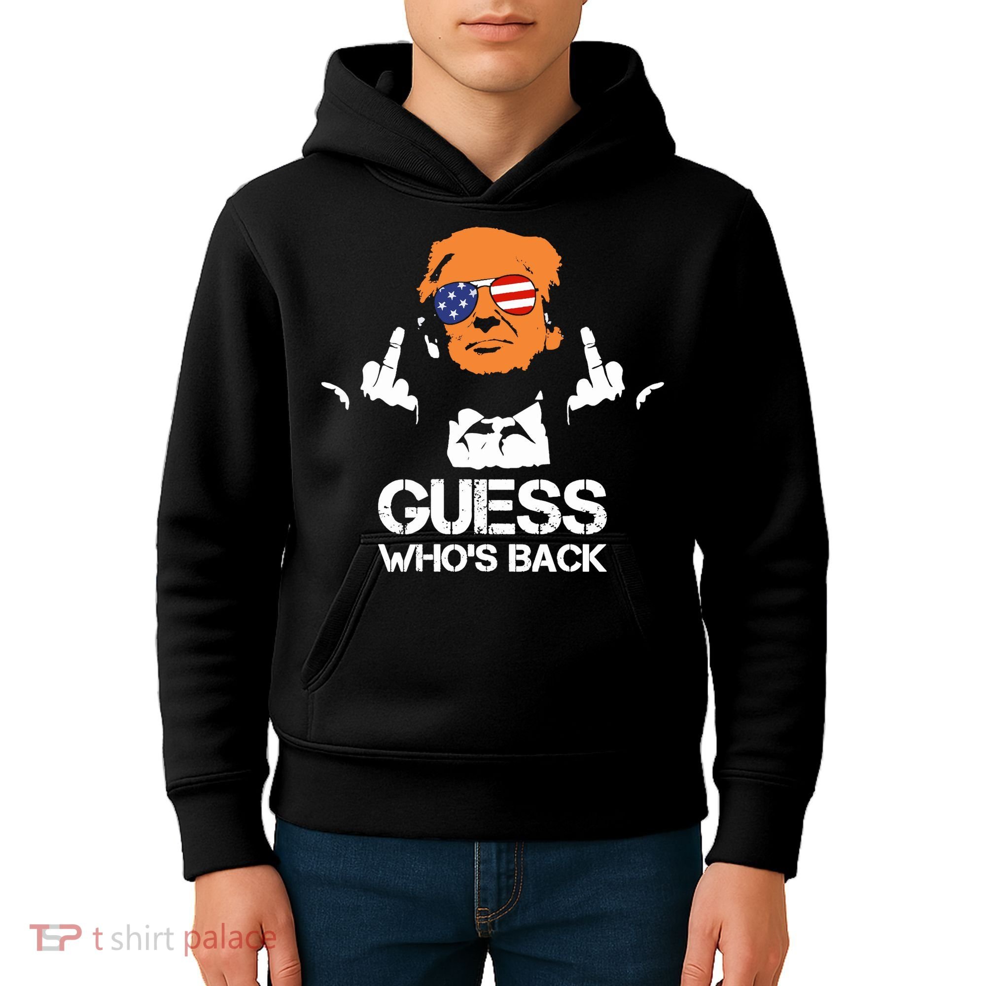 Funny Guess Who Is Back President Trump 2024 Kids Hoodie