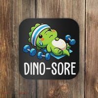 Funny Gym Workout Dinosaur Weight Lifting Gym Dino Sore Coaster thumb 0