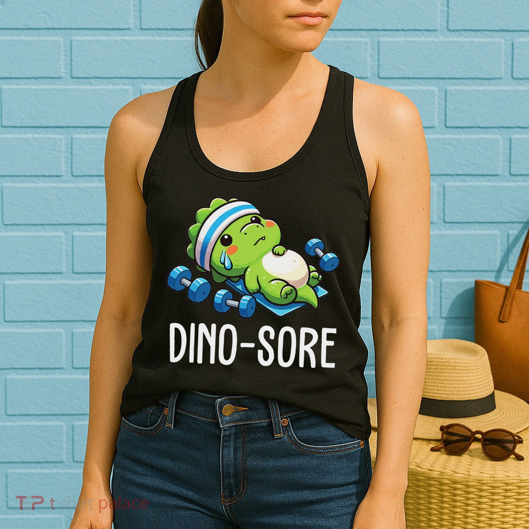 Funny Gym Workout Dinosaur Weight Lifting Gym Dino Sore Women's Tank Top