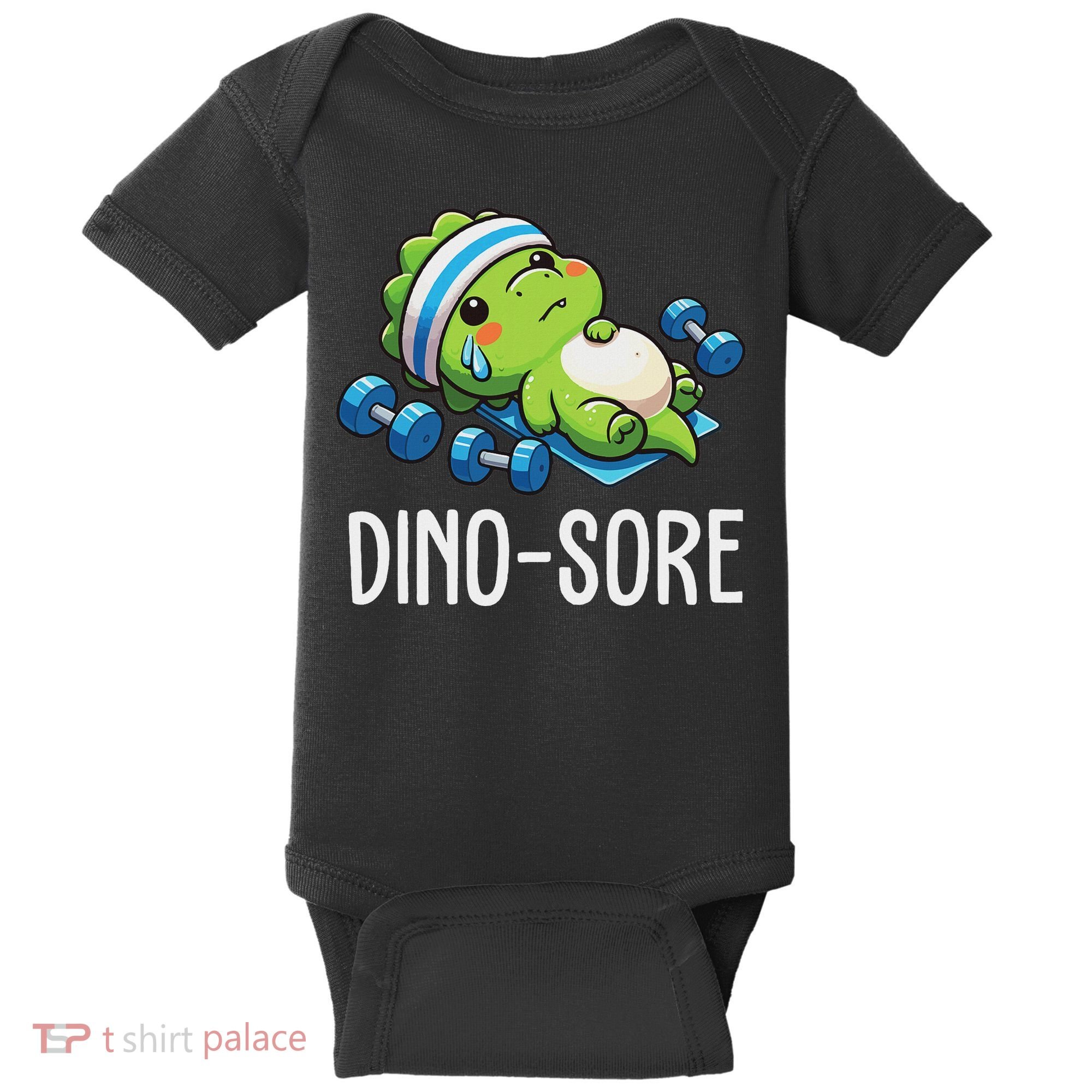 Funny Gym Workout Dinosaur Weight Lifting Gym Dino Sore Baby Bodysuit