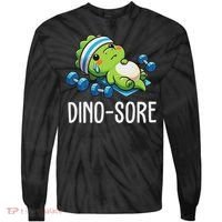Funny Gym Workout Dinosaur Weight Lifting Gym Dino Sore Tie-Dye Long Sleeve Shirt thumb 0