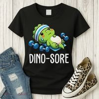 Funny Gym Workout Dinosaur Weight Lifting Gym Dino Sore Women's T-Shirt thumb 3