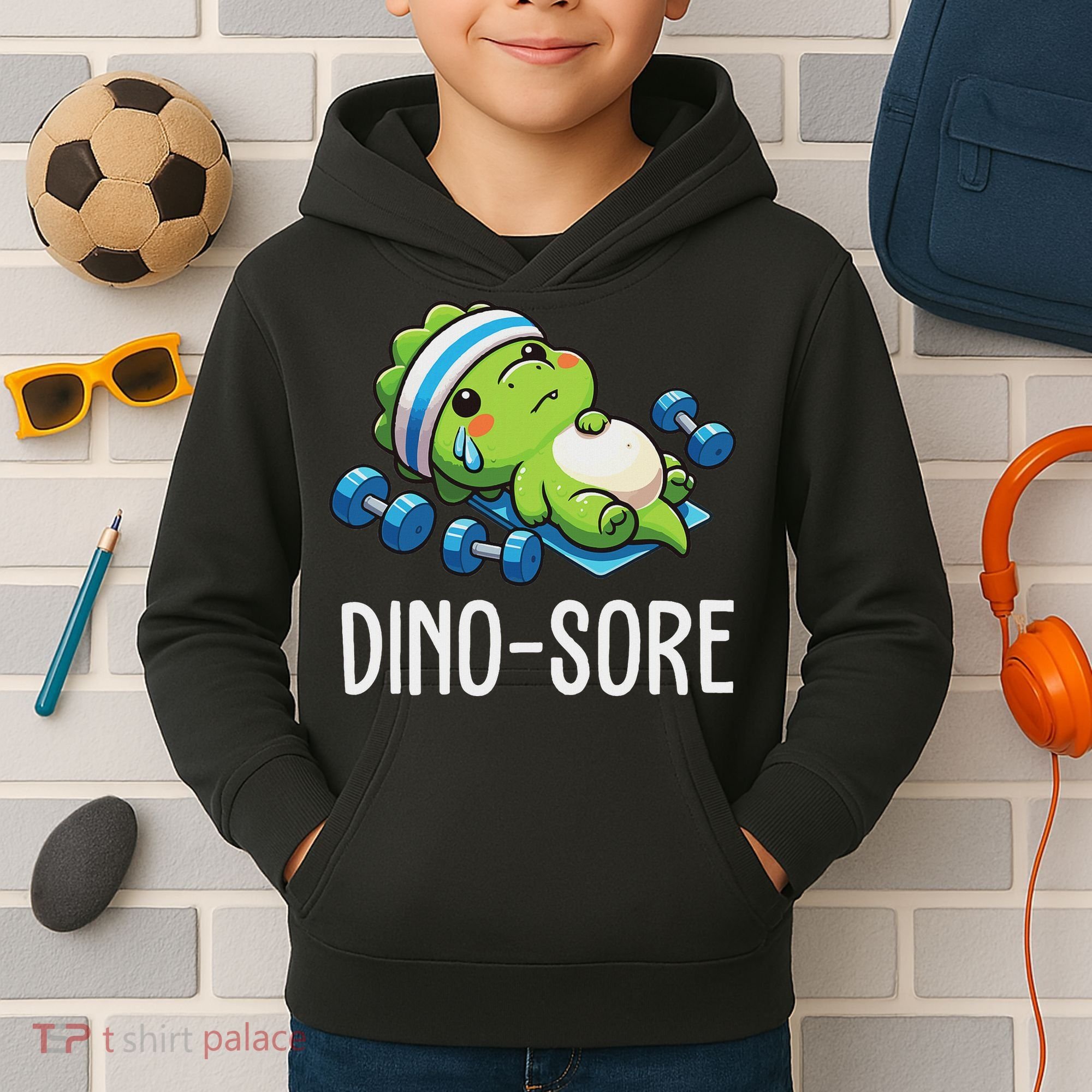 Funny Gym Workout Dinosaur Weight Lifting Gym Dino Sore Kids Hoodie