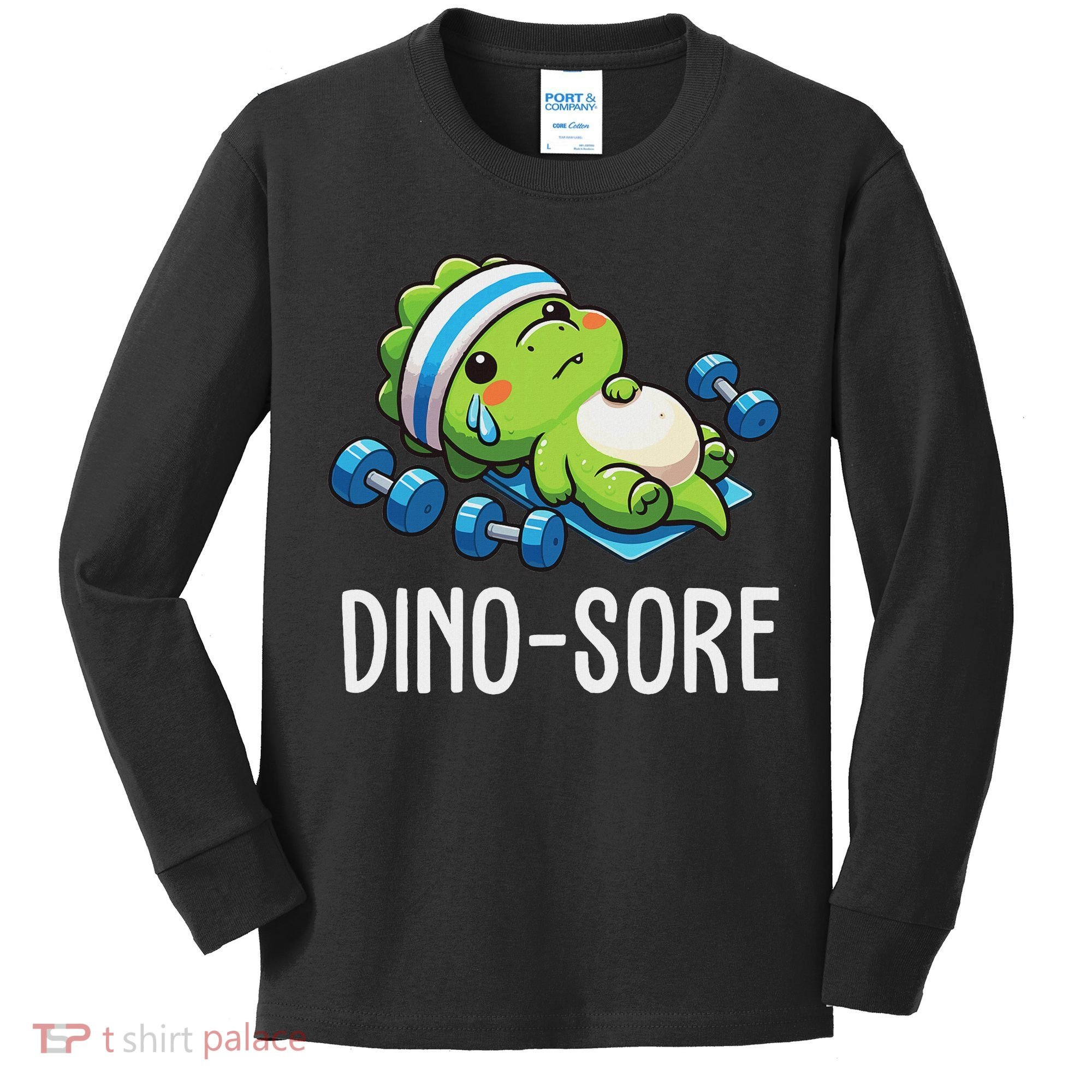 Funny Gym Workout Dinosaur Weight Lifting Gym Dino Sore Kids Long Sleeve Shirt