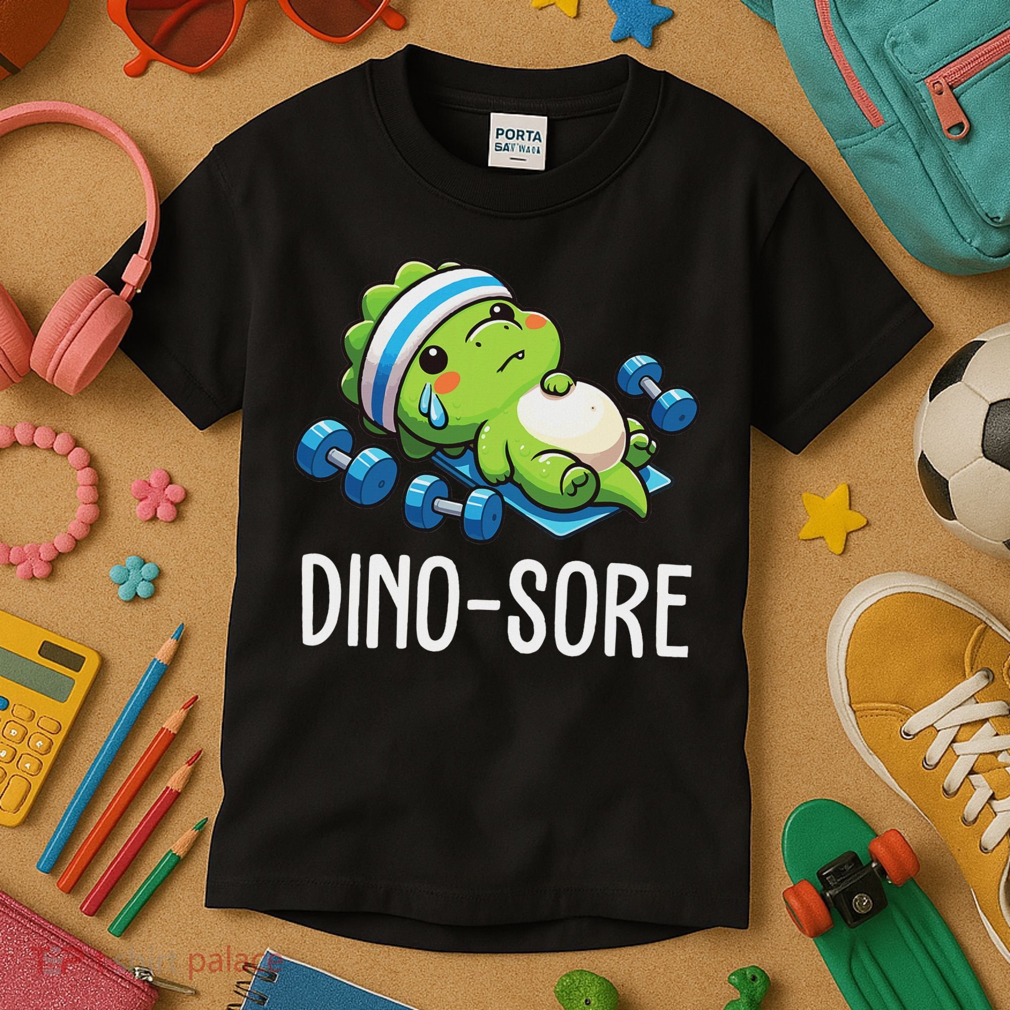 Funny Gym Workout Dinosaur Weight Lifting Gym Dino Sore Kids T-Shirt