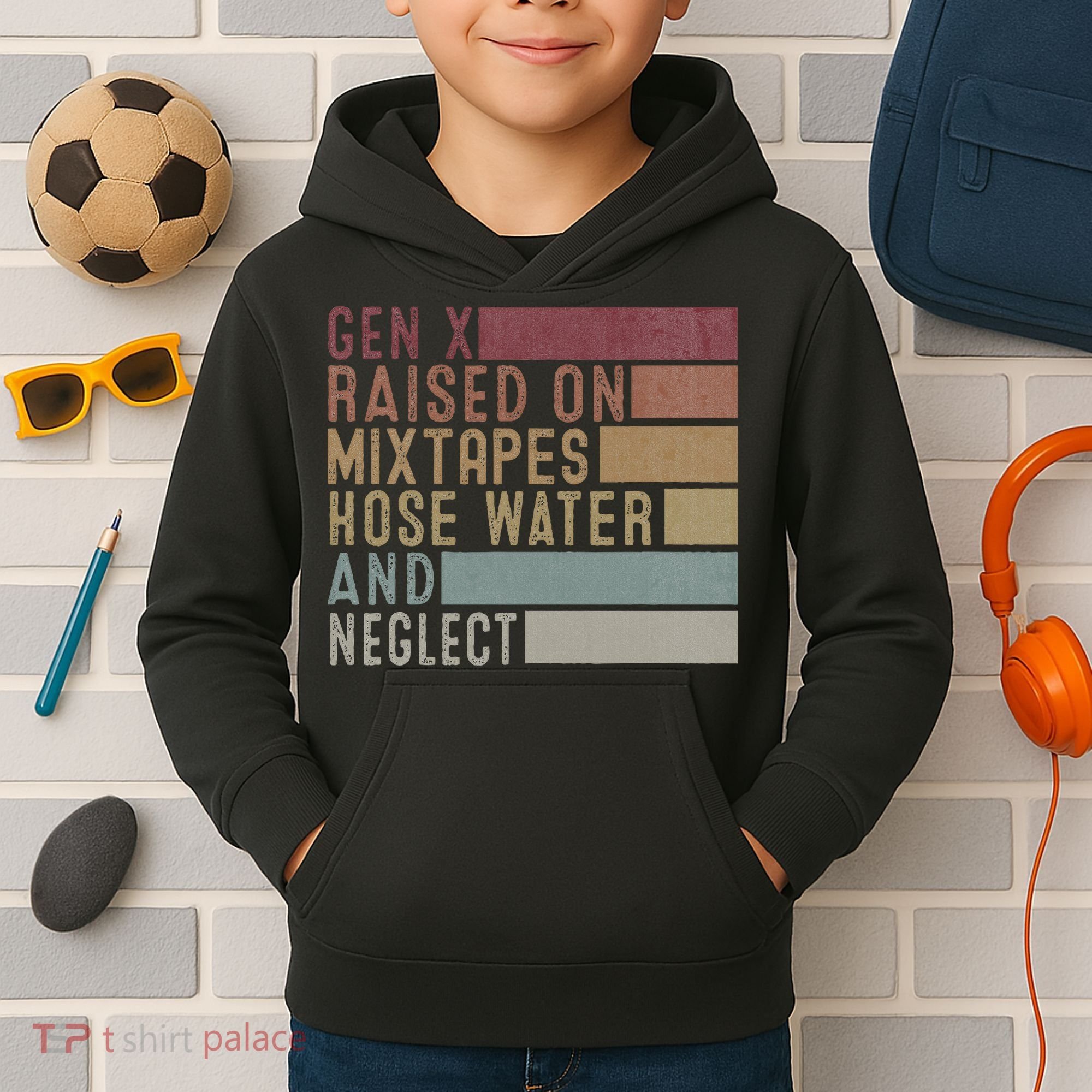 Funny Gen X Raised On Mixtapes Hose Water And Neglect Kids Hoodie