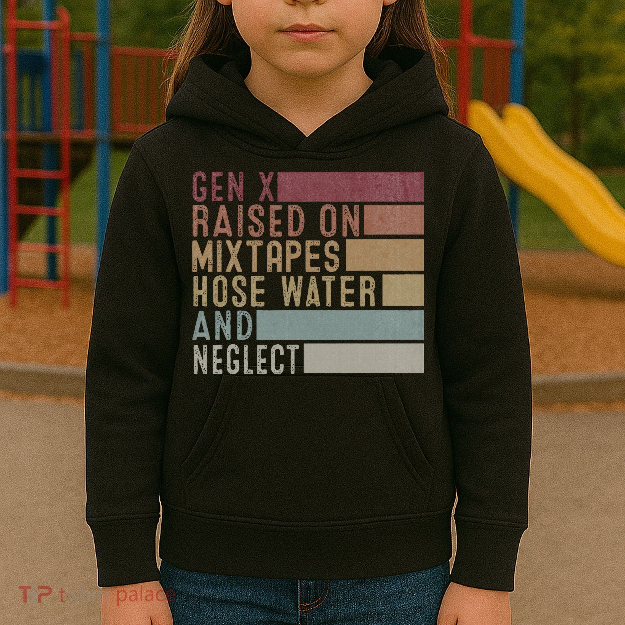 Funny Gen X Raised On Mixtapes Hose Water And Neglect Kids Hoodie