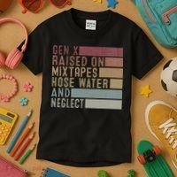 Funny Gen X Raised On Mixtapes Hose Water And Neglect Kids T-Shirt thumb 3