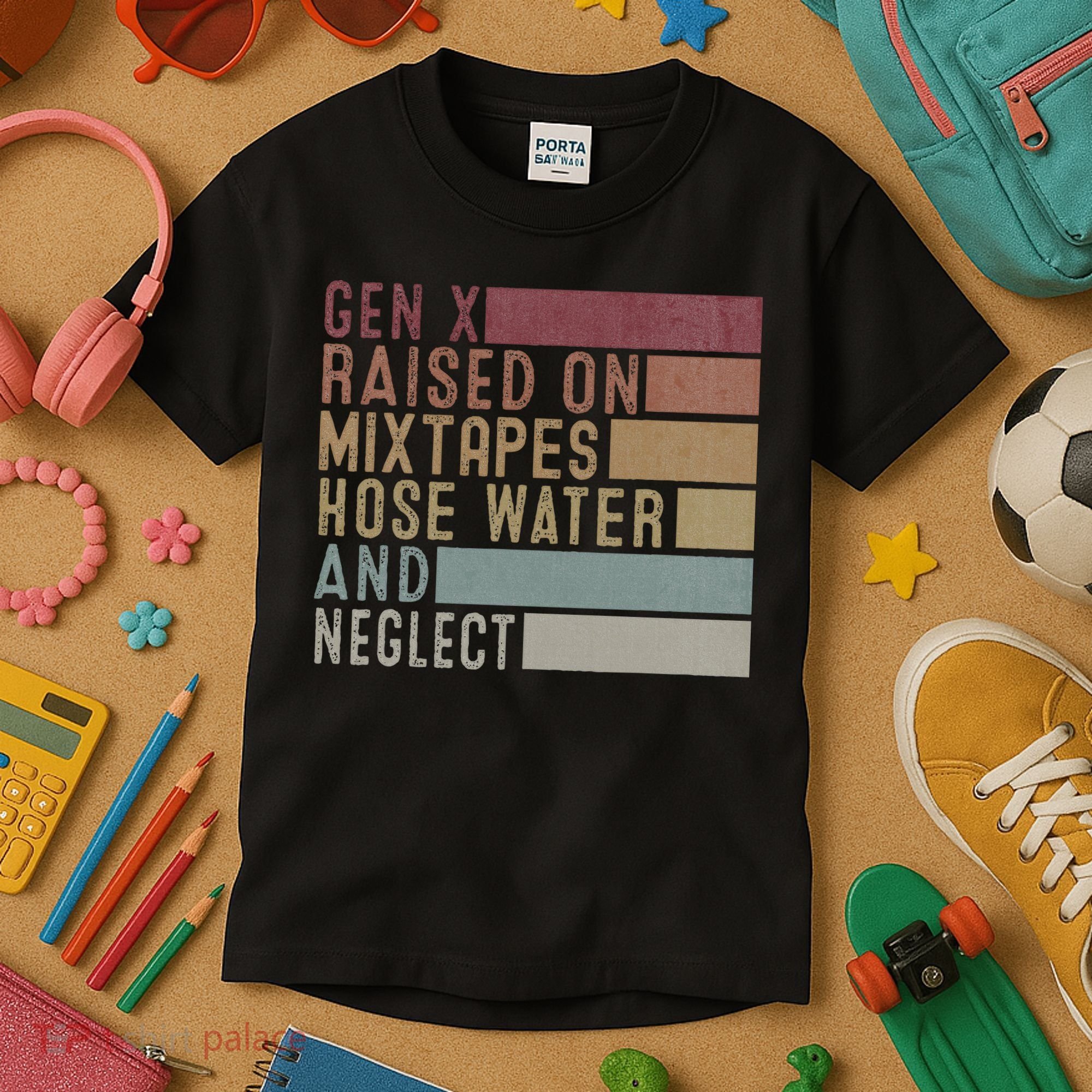 Funny Gen X Raised On Mixtapes Hose Water And Neglect Kids T-Shirt