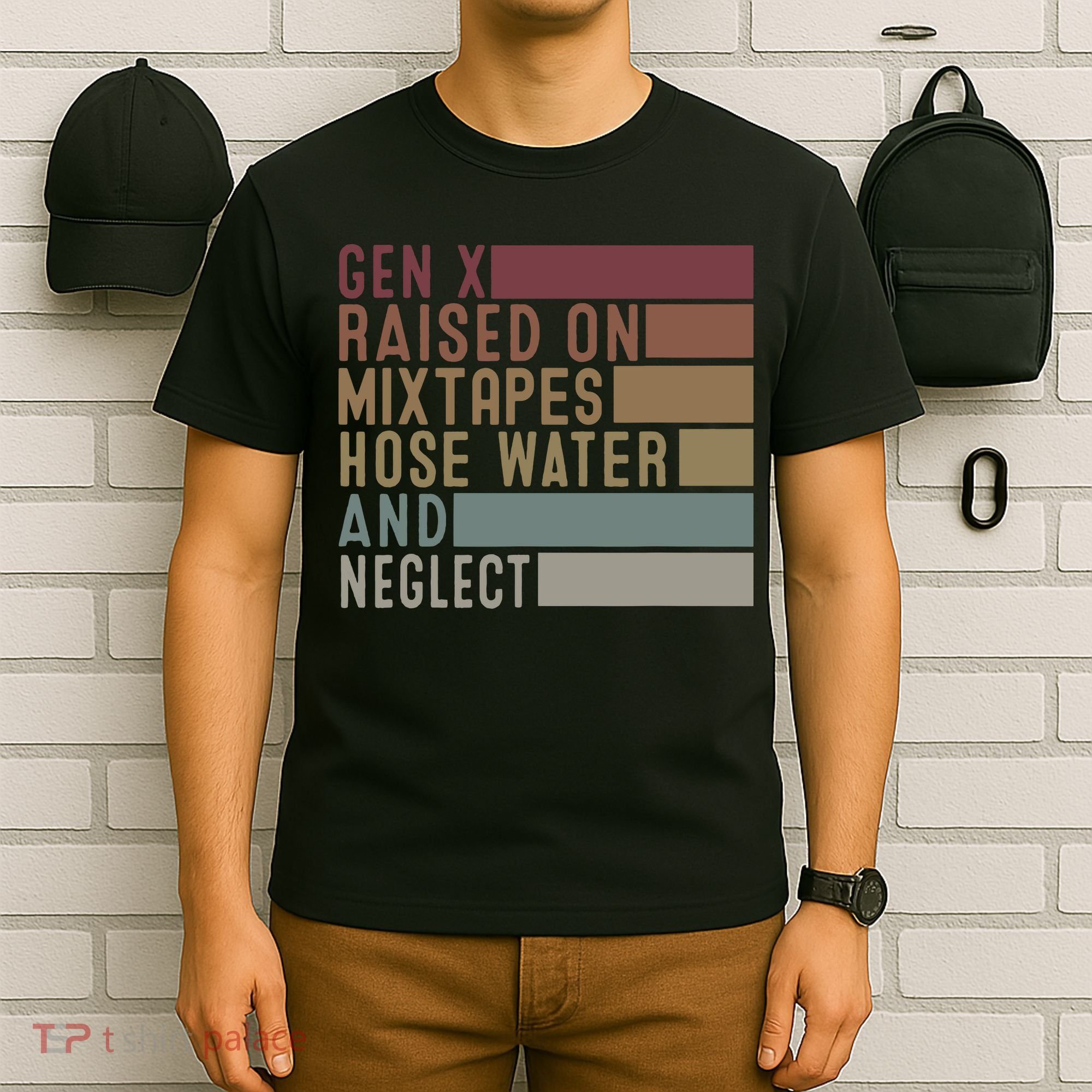 Funny Gen X Raised On Mixtapes Hose Water And Neglect Retro T-Shirt