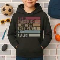 Funny Gen X Raised On Mixtapes Hose Water And Neglect Retro Kids Hoodie thumb 2