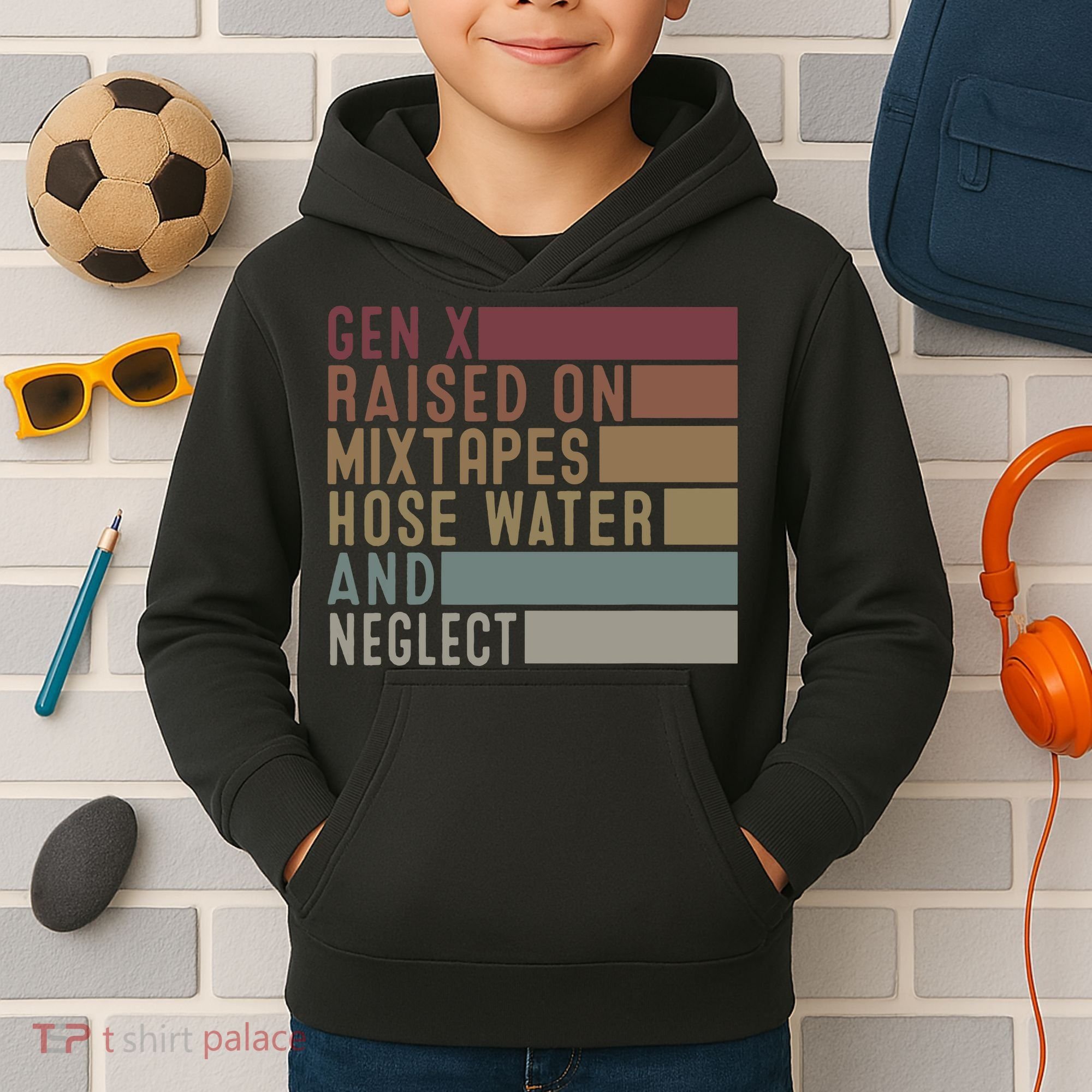 Funny Gen X Raised On Mixtapes Hose Water And Neglect Retro Kids Hoodie