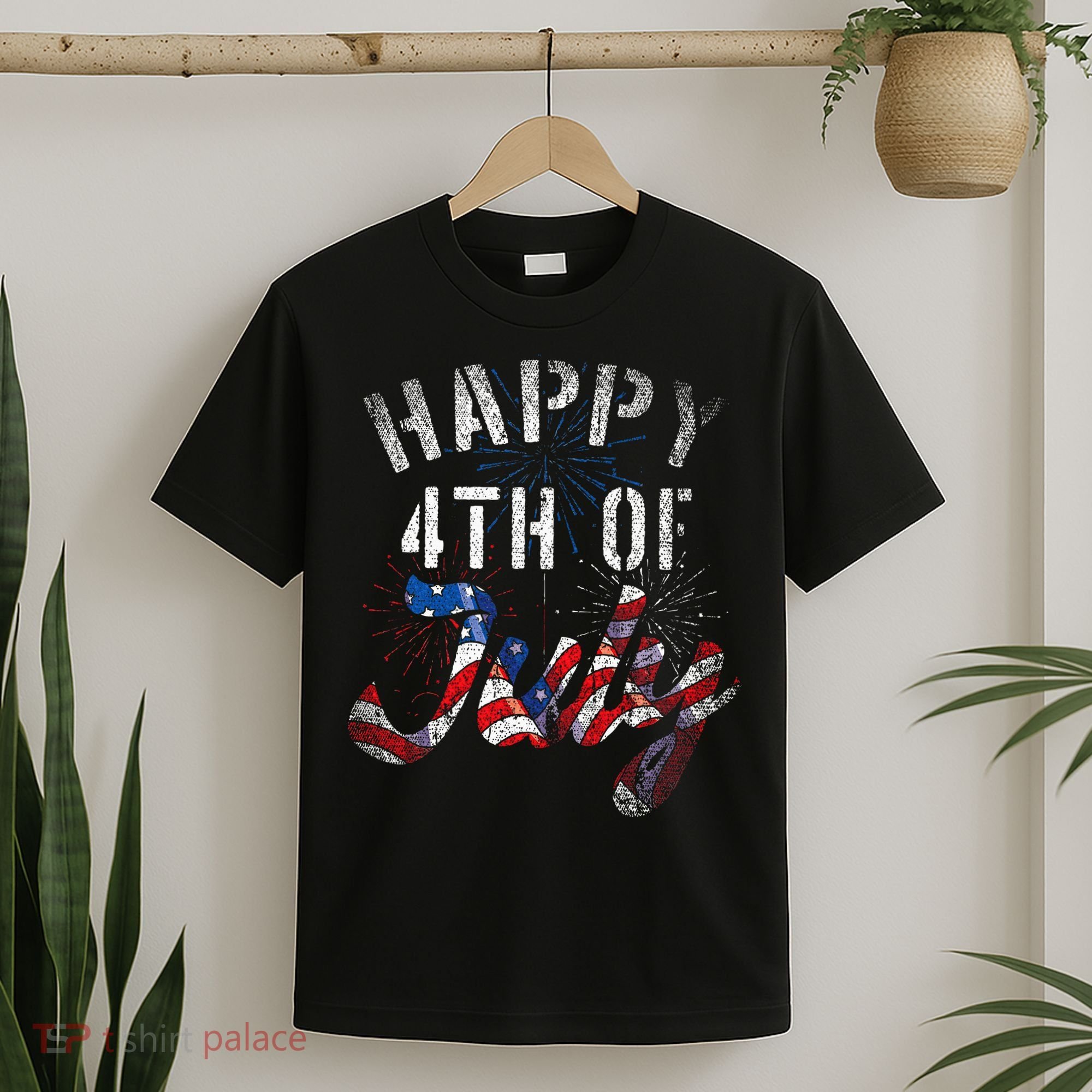 Fireworks Happy 4th Of July Us Flag American 4th Of July T-Shirt