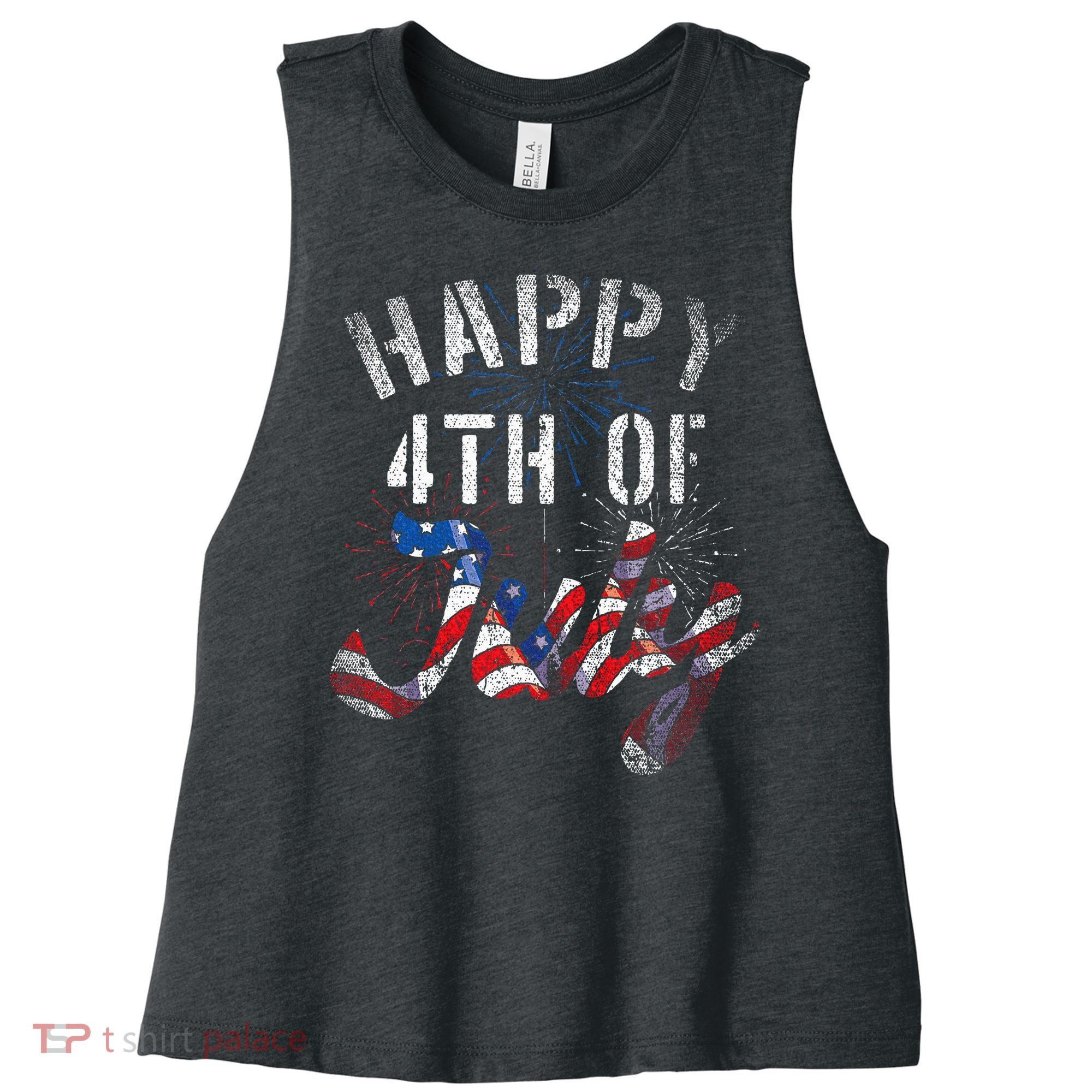 Fireworks Happy 4th Of July Us Flag American 4th Of July Women's Racerback Cropped Tank