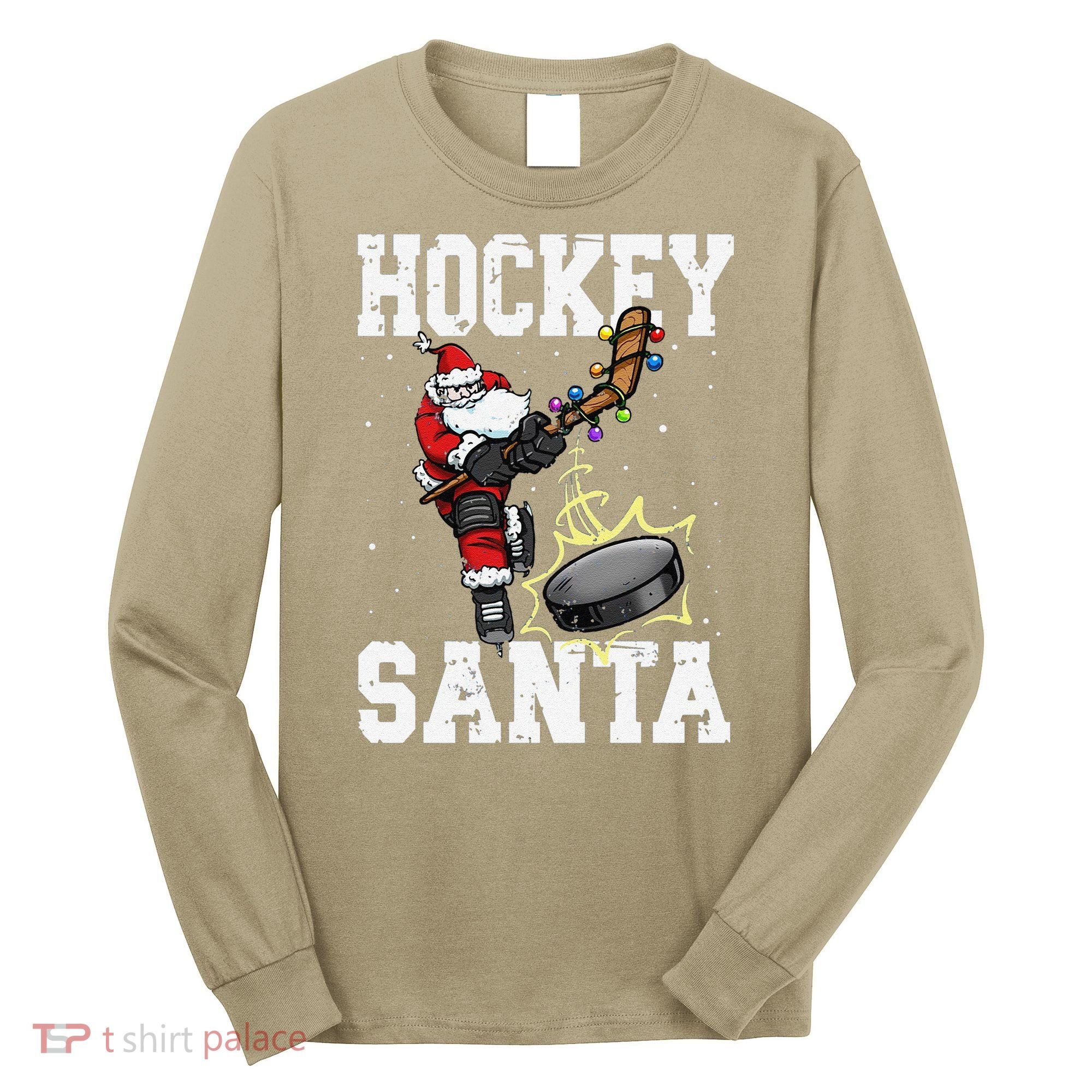 Funny Hockey 812 Santa Hockey Player Christmas Cool Gift Long Sleeve Shirt
