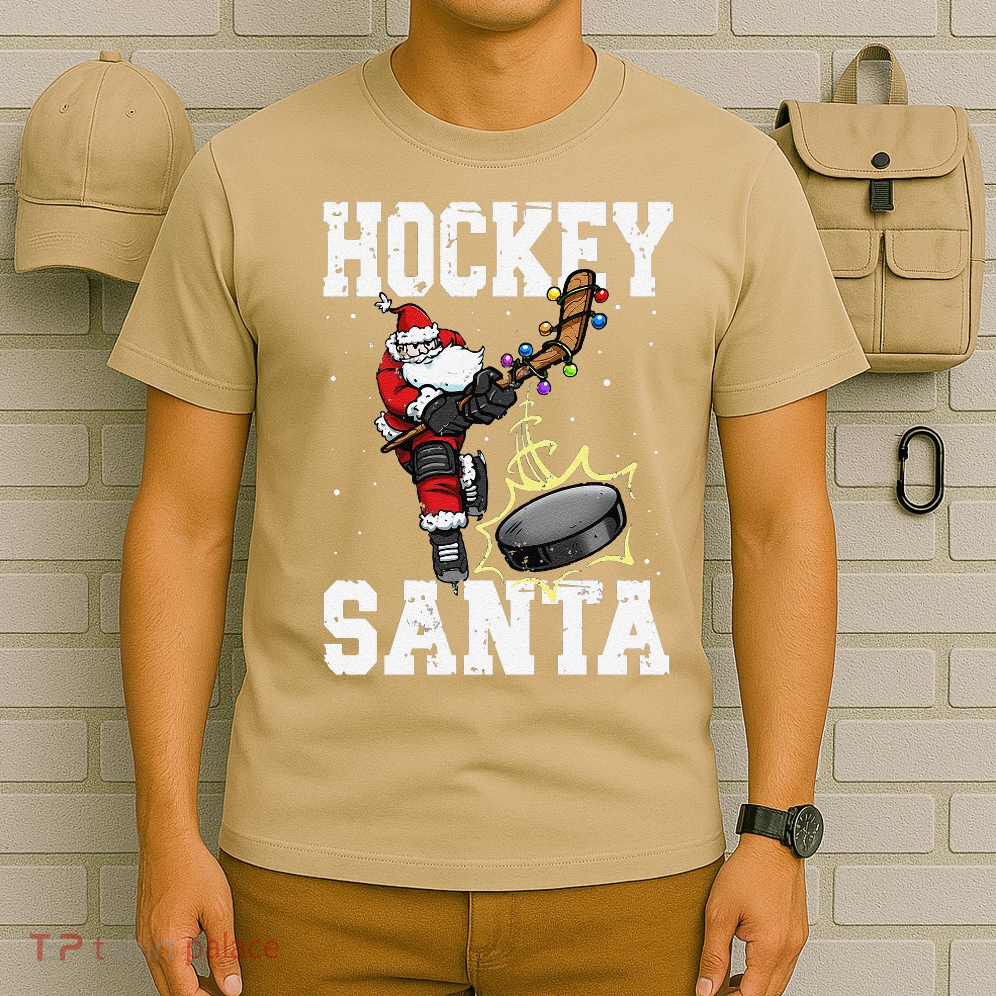 Funny Hockey 812 Santa Hockey Player Christmas Cool Gift T-Shirt