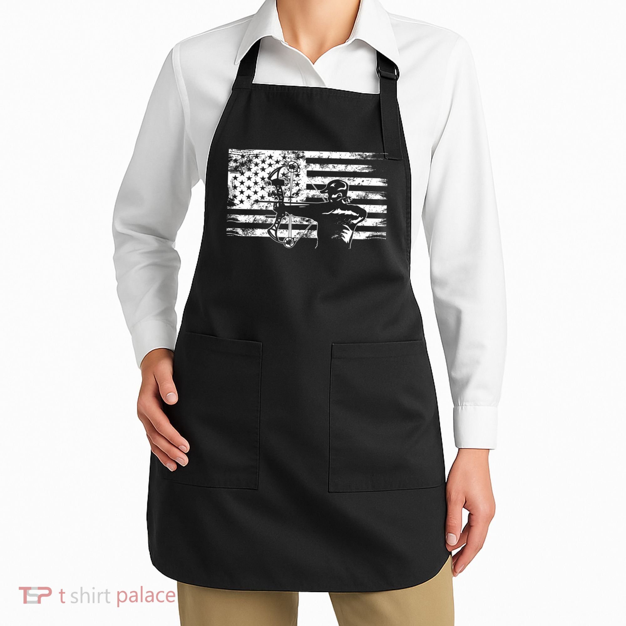 Funny Hunting Archer American Flag Gift Bowhunting Gift For Hunters Men Apron
