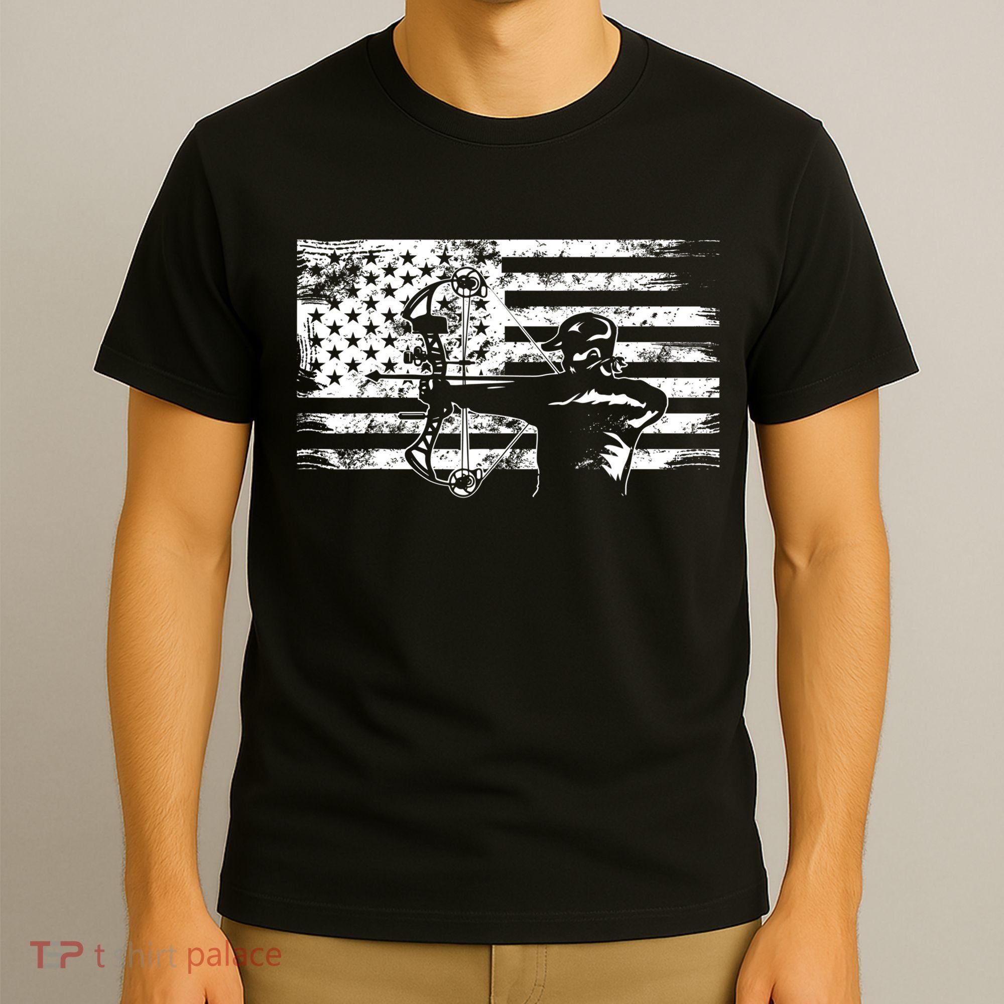 Funny Hunting Archer American Flag Gift Bowhunting Gift For Hunters Men T-Shirt