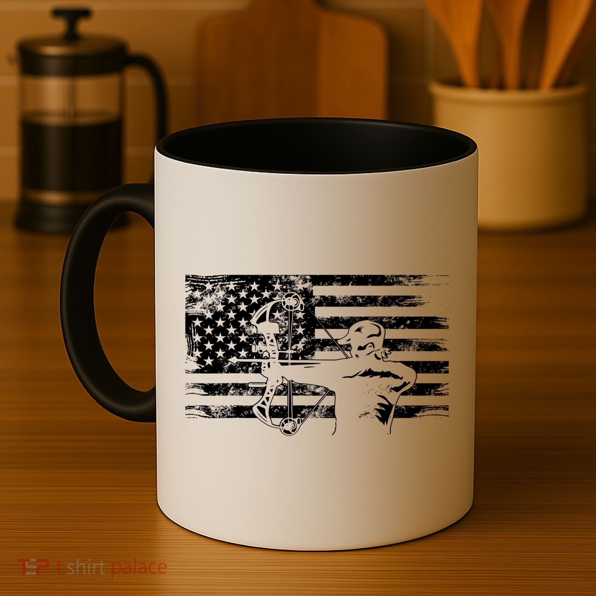 Funny Hunting Archer American Flag Gift Bowhunting Gift For Hunters Men Coffee Mug
