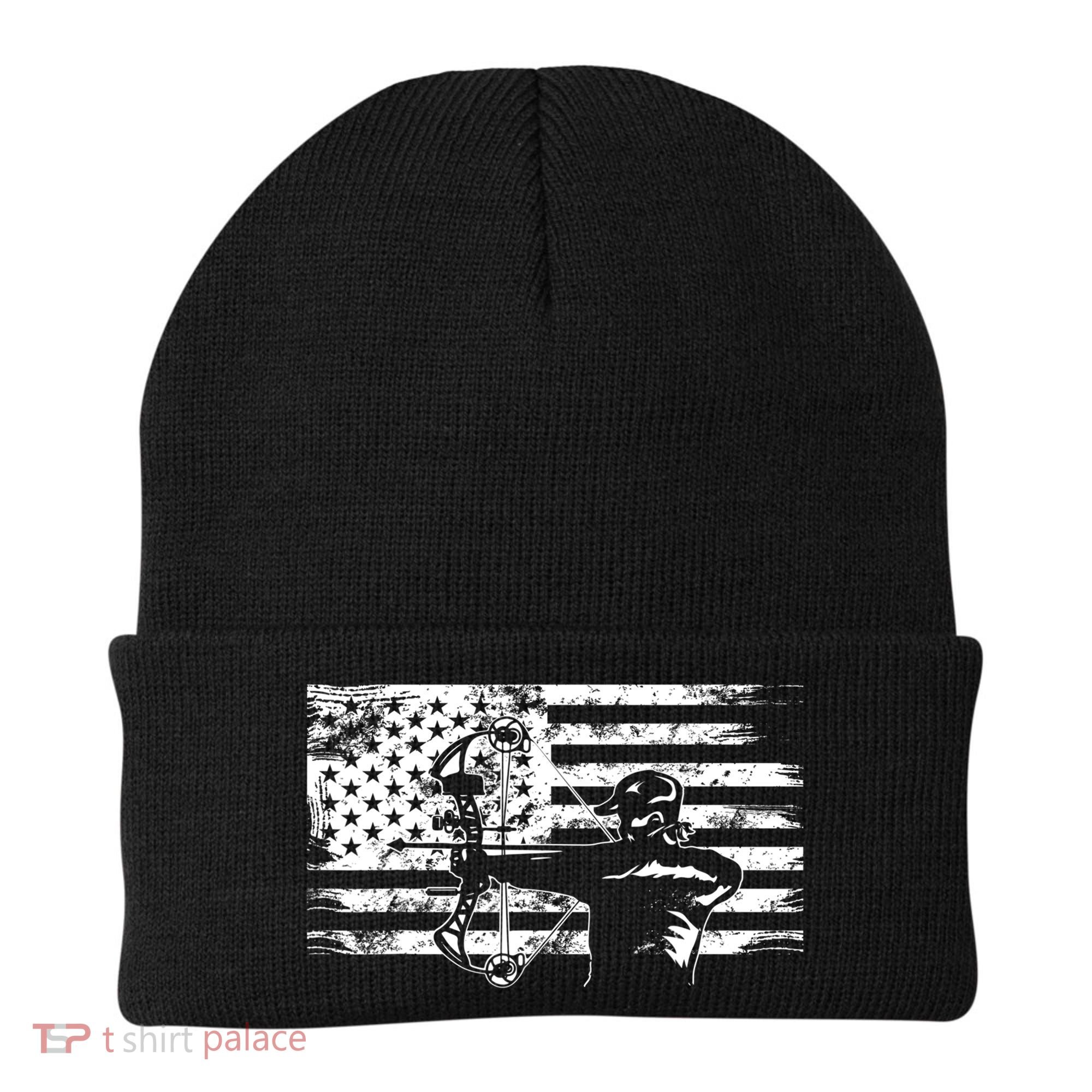 Funny Hunting Archer American Flag Gift Bowhunting Gift For Hunters Men Beanie