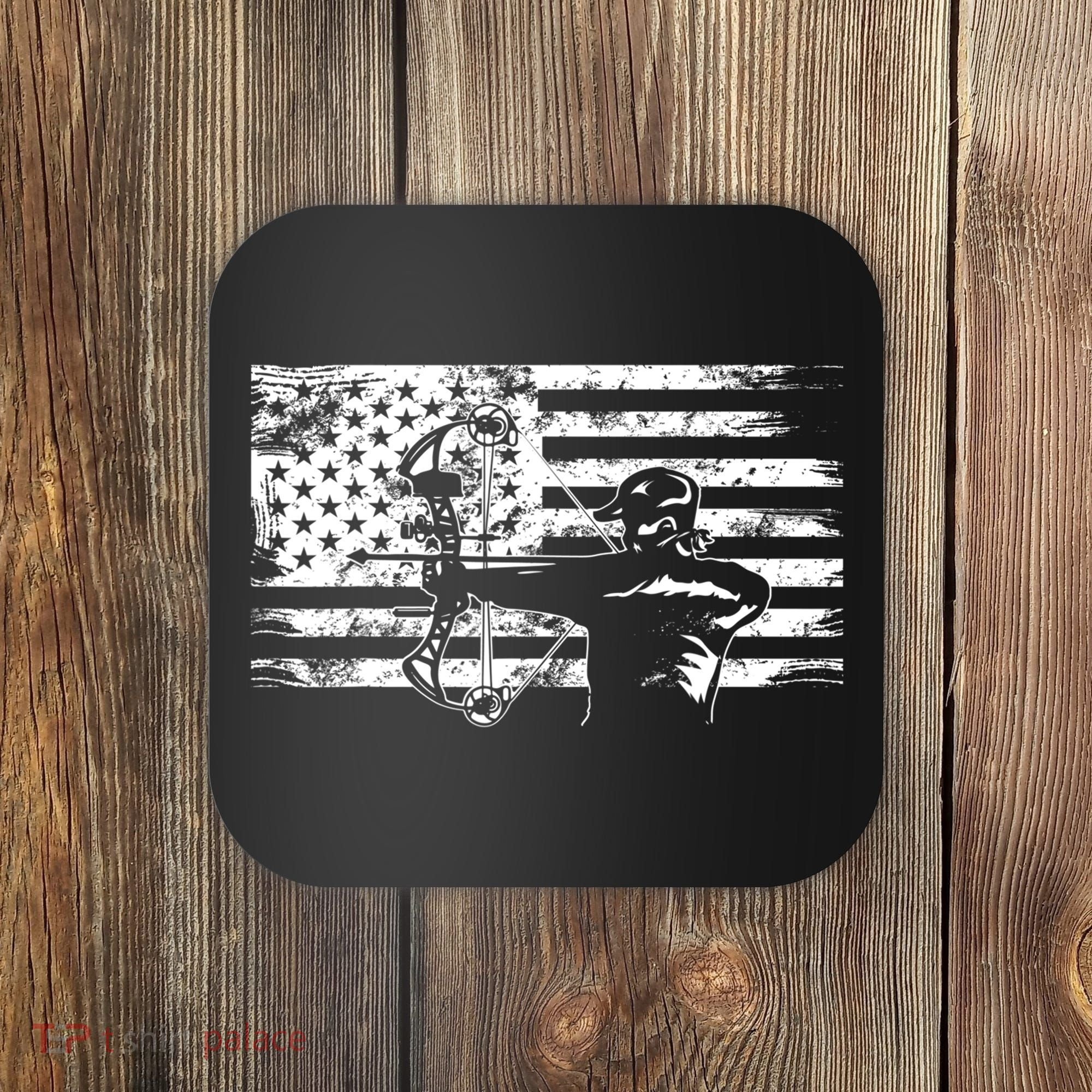 Funny Hunting Archer American Flag Gift Bowhunting Gift For Hunters Men Coaster