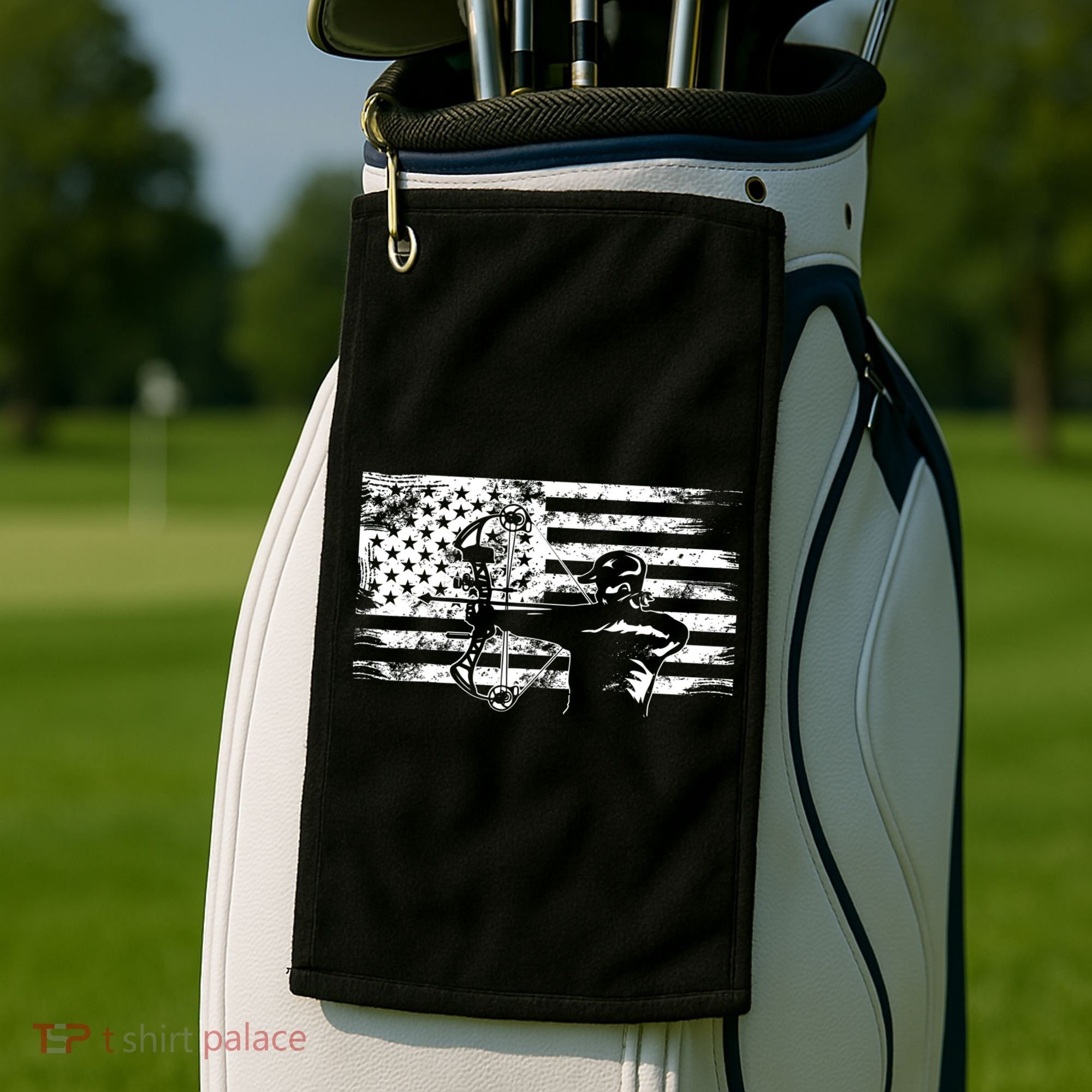Funny Hunting Archer American Flag Gift Bowhunting Gift For Hunters Men Golf Towel