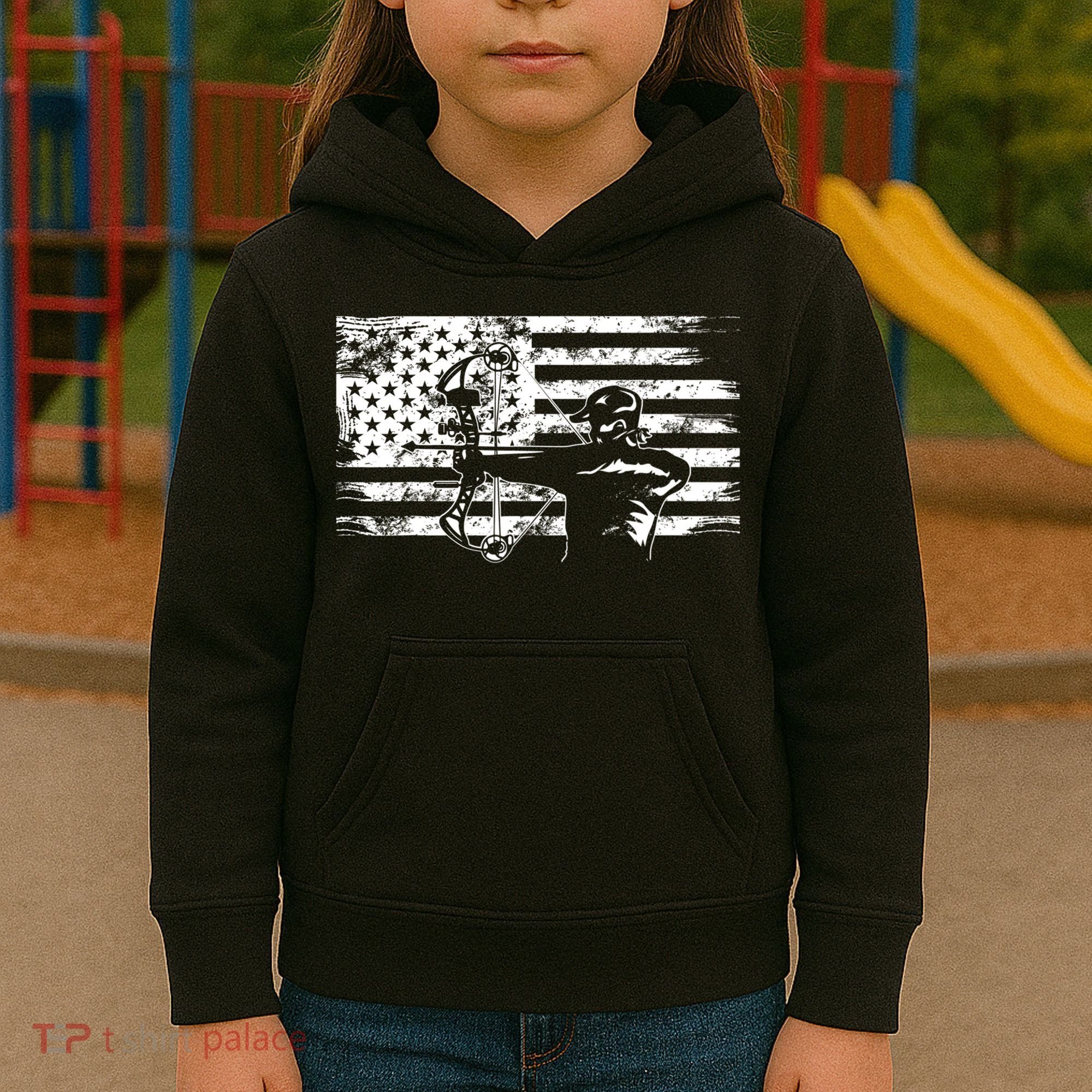 Funny Hunting Archer American Flag Gift Bowhunting Gift For Hunters Men Kids Hoodie