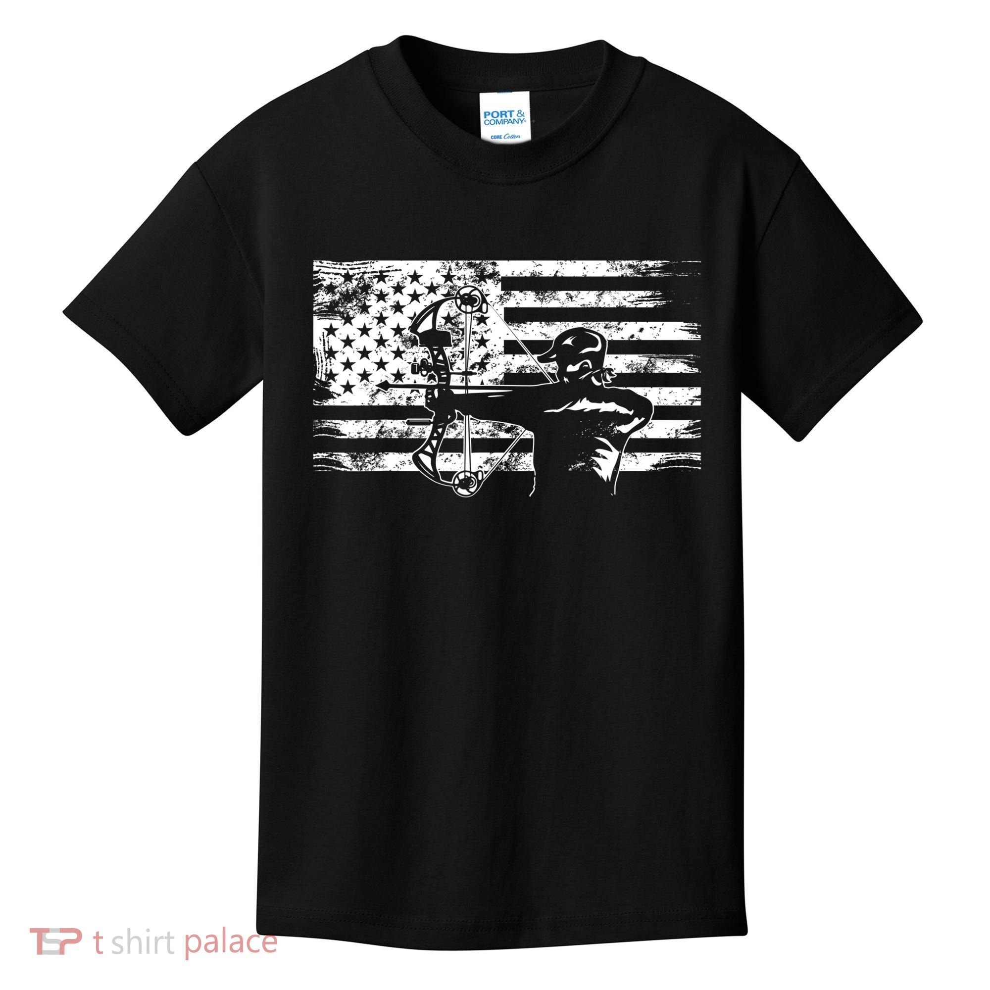 Funny Hunting Archer American Flag Gift Bowhunting Gift For Hunters Men Kids T-Shirt
