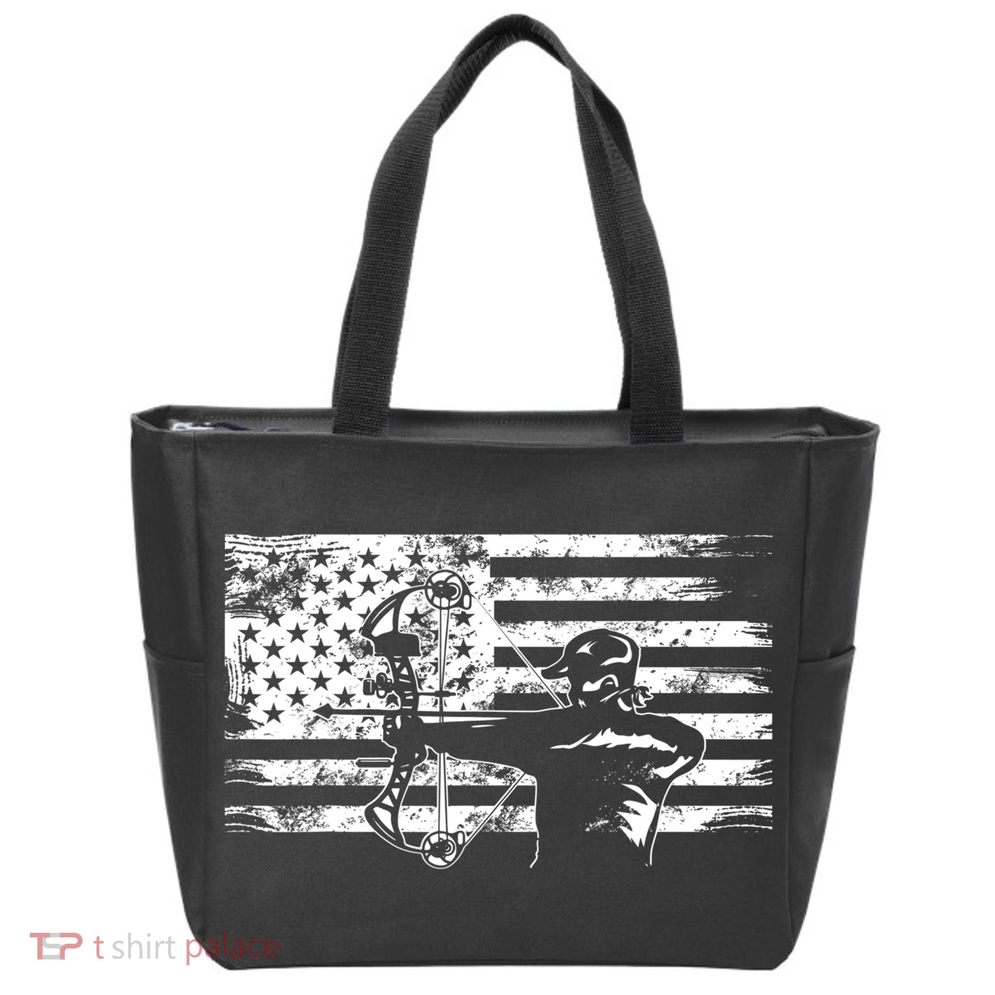 Funny Hunting Archer American Flag Gift Bowhunting Gift For Hunters Men Tote Bag