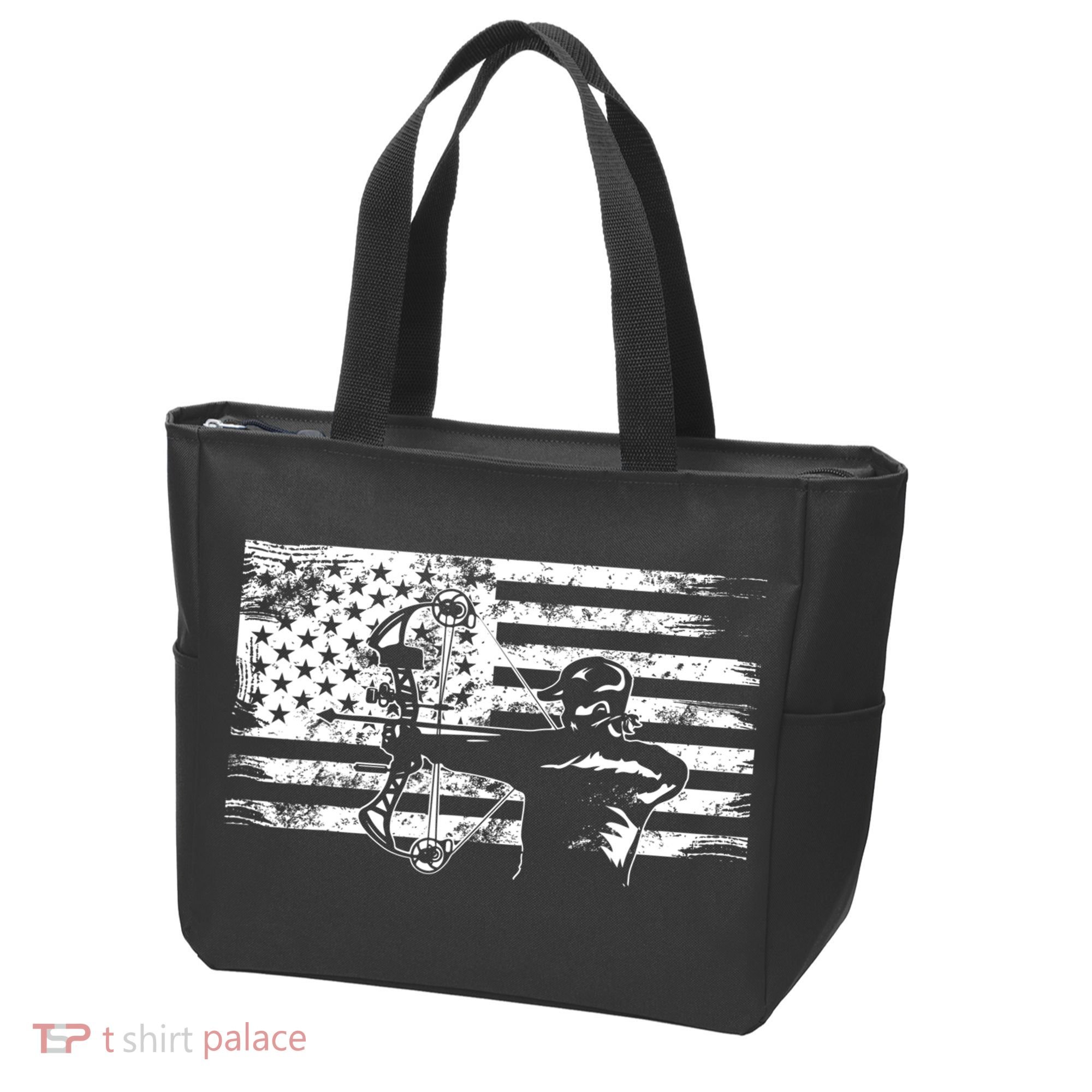 Funny Hunting Archer American Flag Gift Bowhunting Gift For Hunters Men Tote Bag
