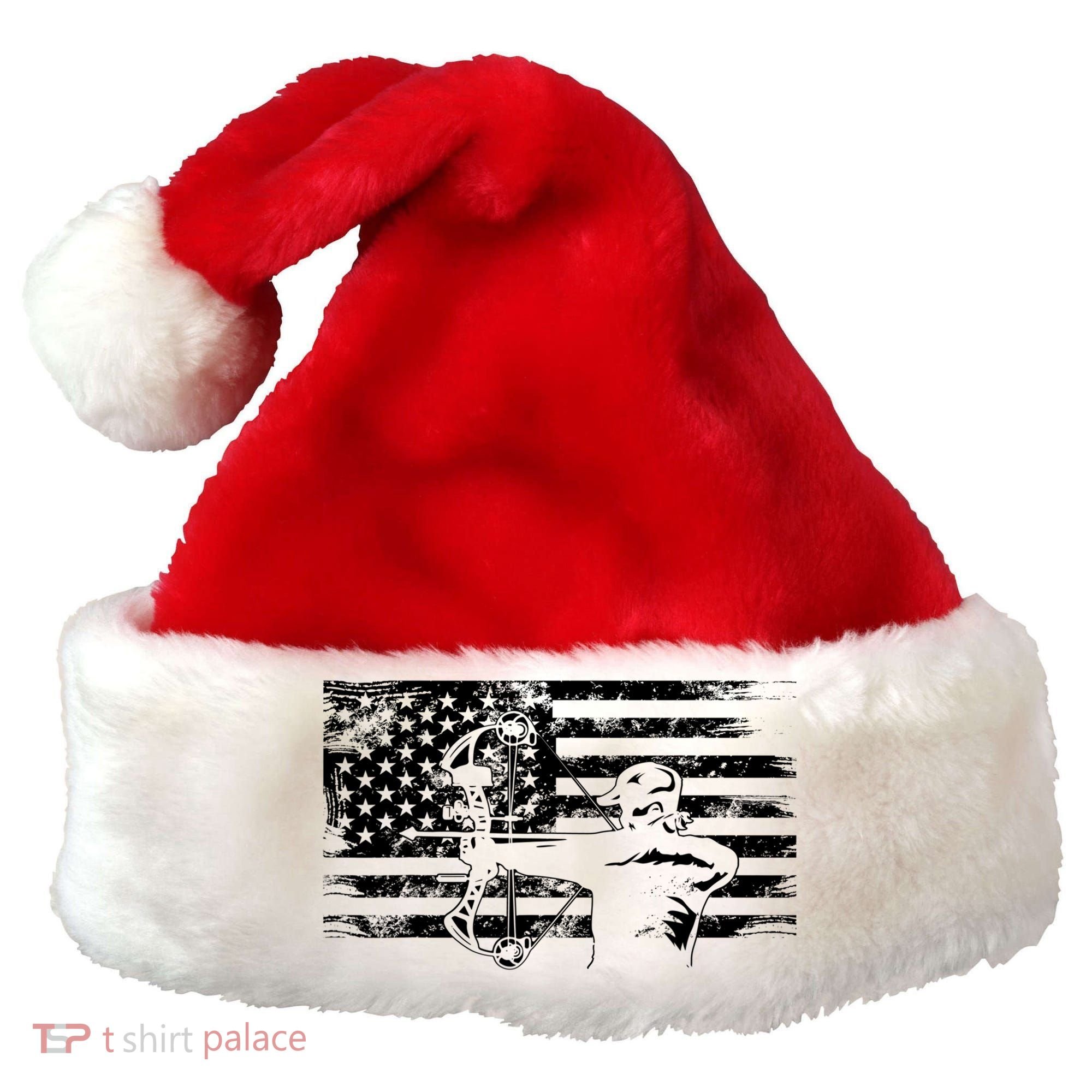 Funny Hunting Archer American Flag Gift Bowhunting Gift For Hunters Men Santa Hat