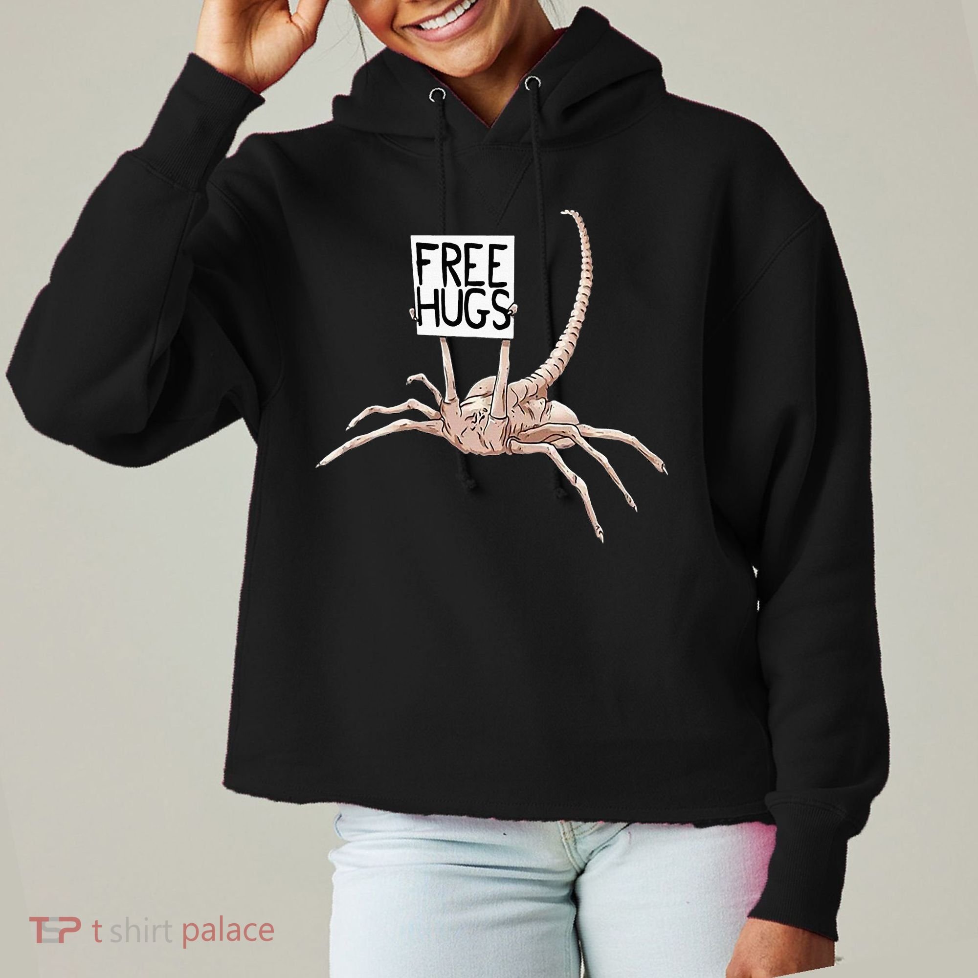 Free Hugs Alien Ladies Heavyweight Boxy Pullover Hoodie