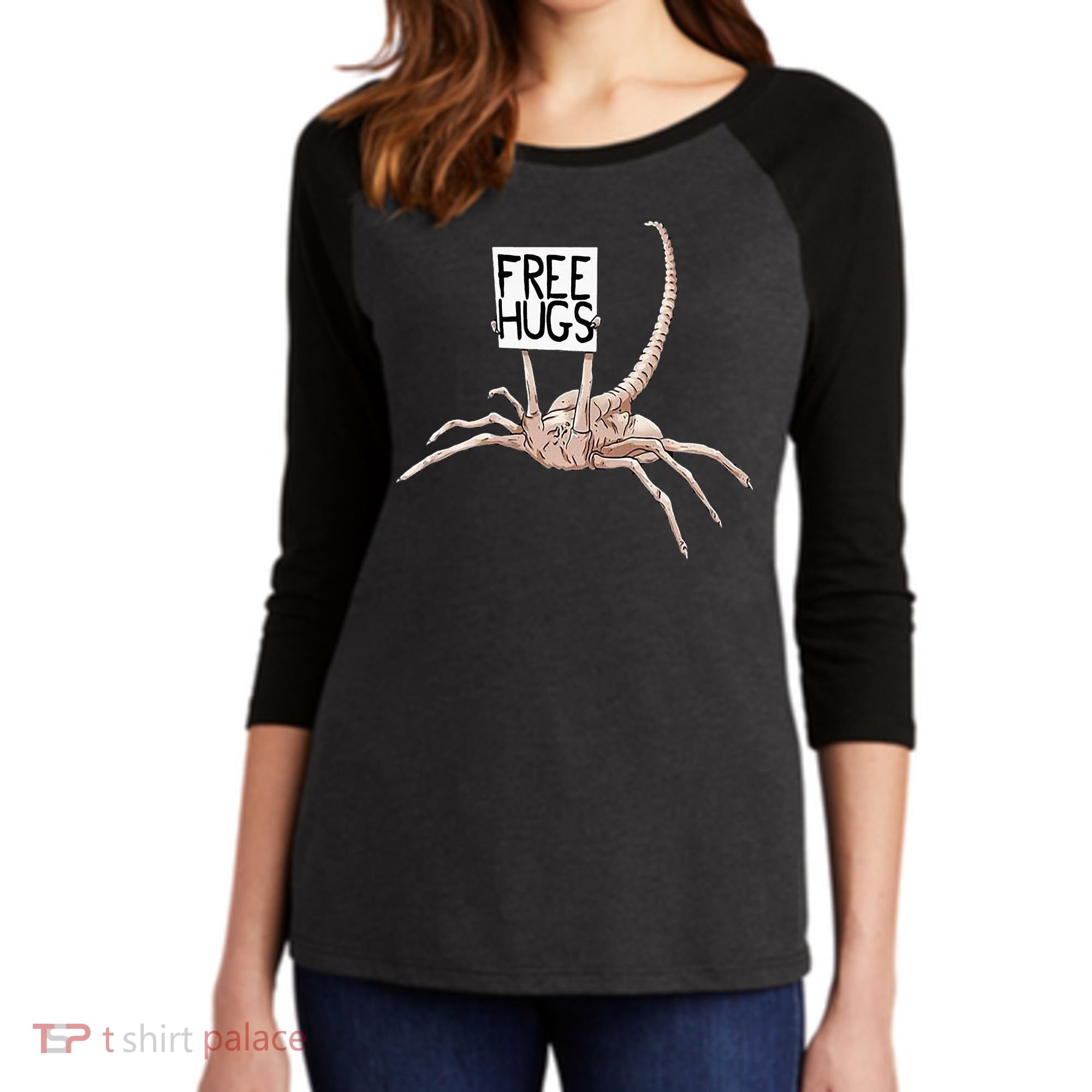 Free Hugs Alien Women's Tri-Blend 3/4-Sleeve Raglan Shirt