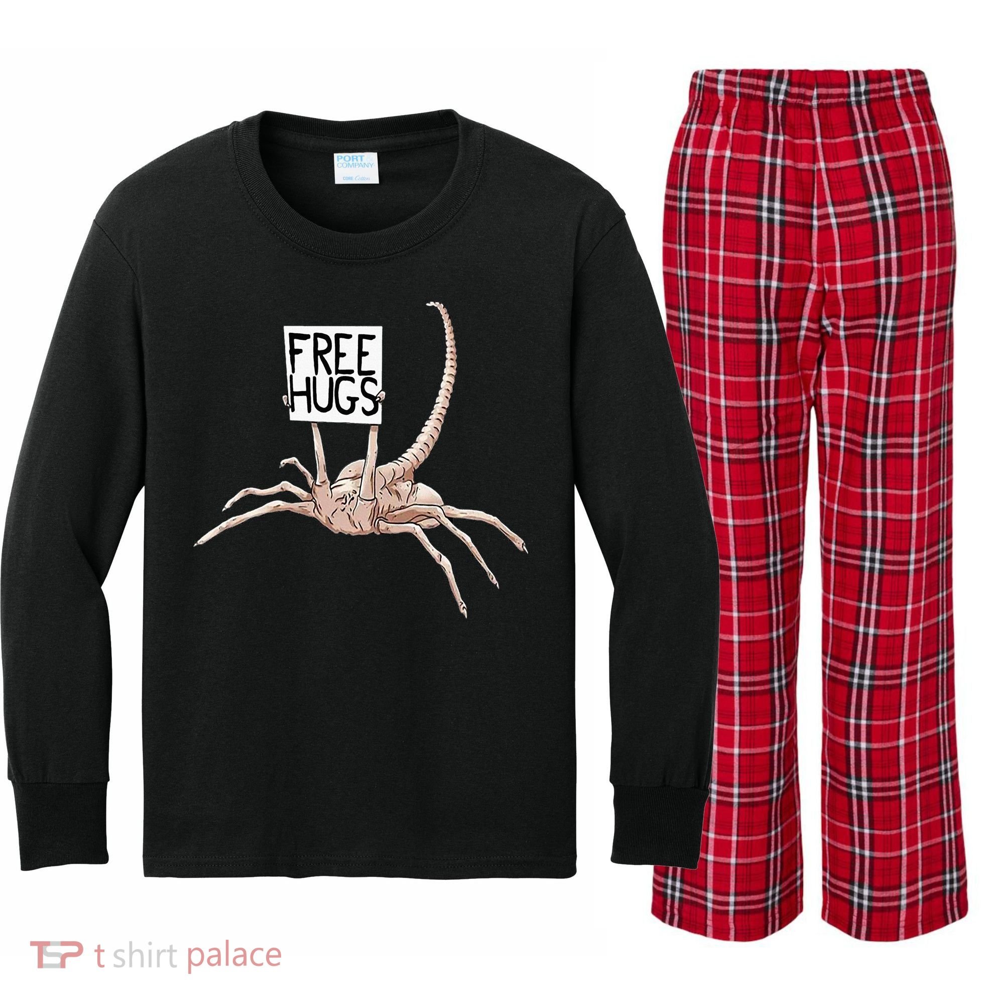 Free Hugs Alien Kids Long Sleeve Plaid Pajama Set