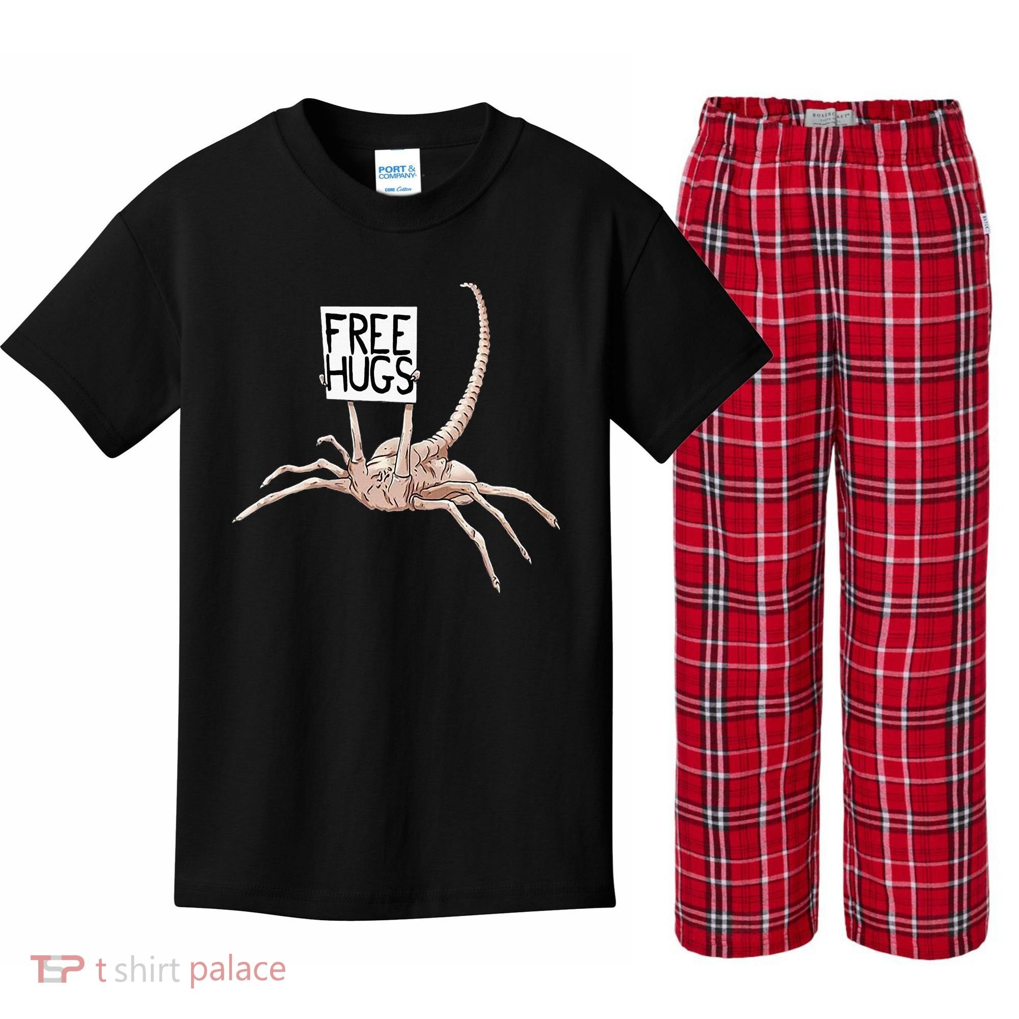 Free Hugs Alien Kids Plaid Pajama Set