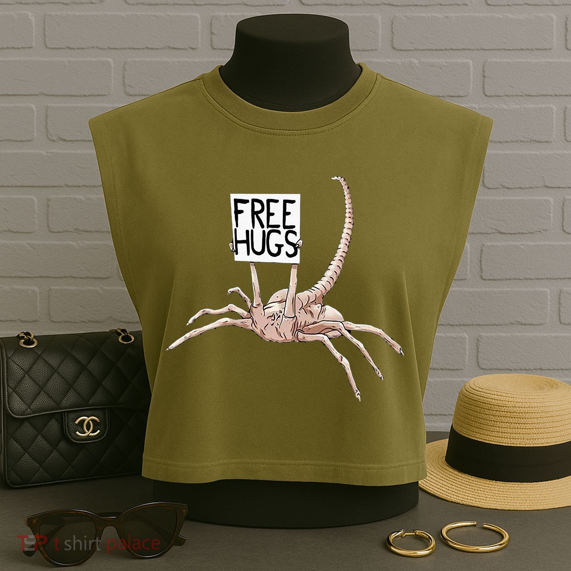 Free Hugs Alien Garment-Dyed Women's Muscle Tee