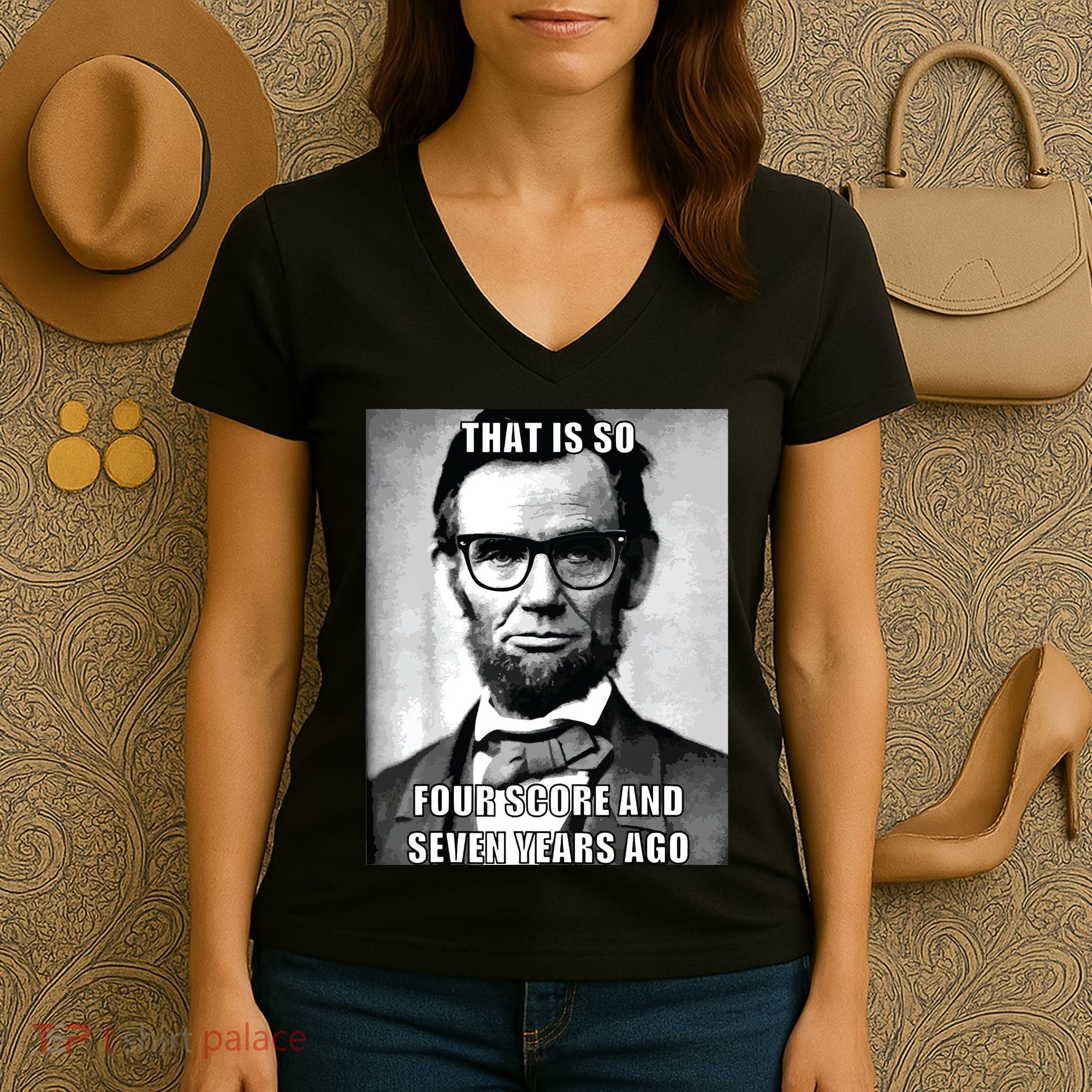 Funny Hipster Abraham Lincoln Women's V-Neck T-Shirt